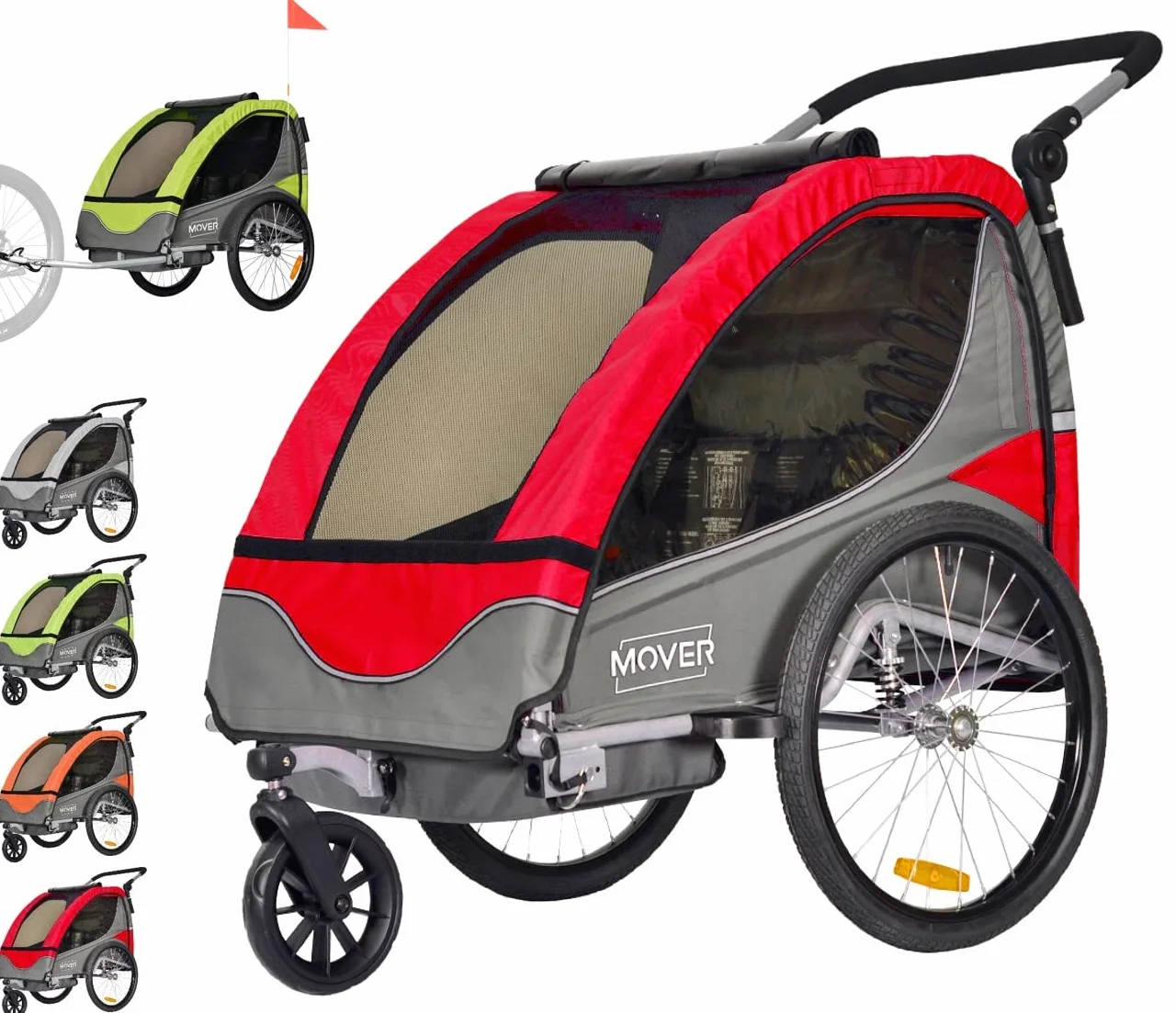 Rimorchio Multifunzionale Passeggino per 1 o 2 Bambini Trasporto Sicuro Escursioni Avventure all'Aperto (Red)