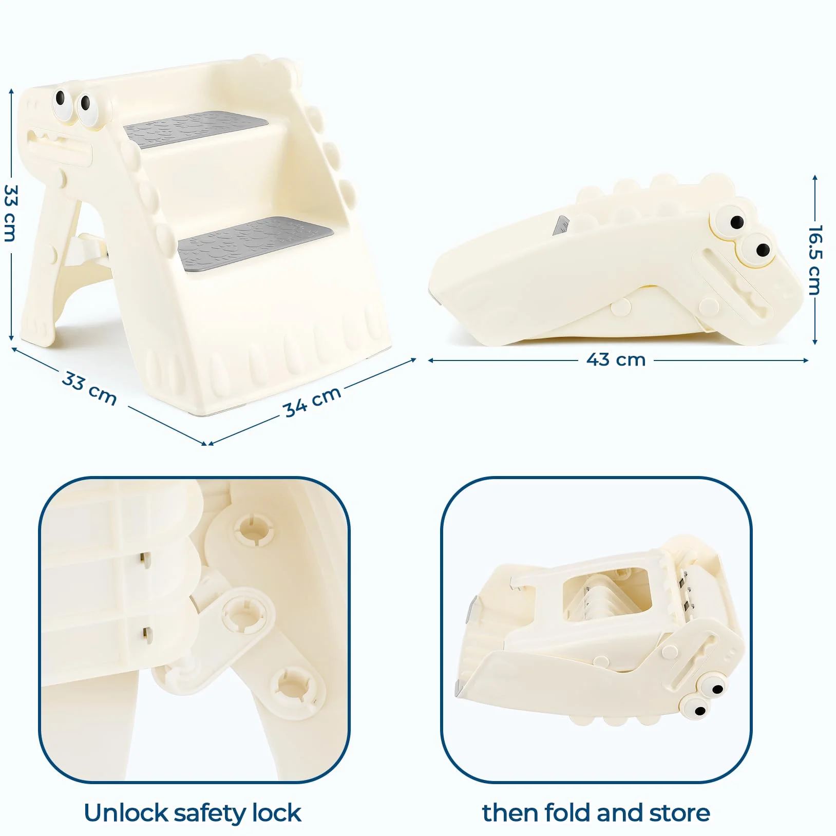 Onasti Sgabello pieghevole per bambini antiscivolo 2 gradini bagno cucina design dinosauro bianco
