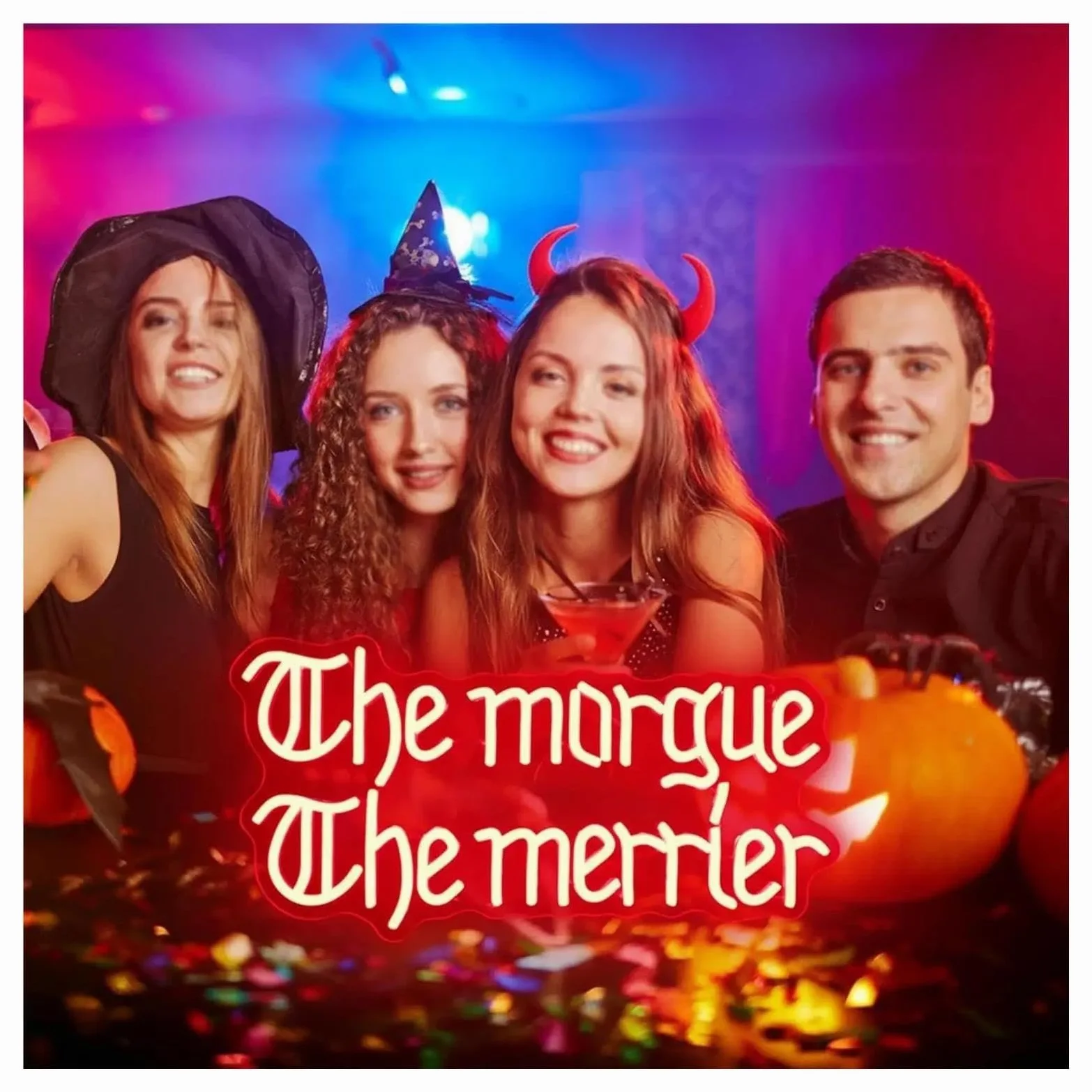 Insegna al Neon Insegna Al Neon The Morgue The Merrier | Luce LED Dimmerabile USB Per Camera Da Letto Bar Sala Giochi Man Cave Party Decor 43cmx21.4cm