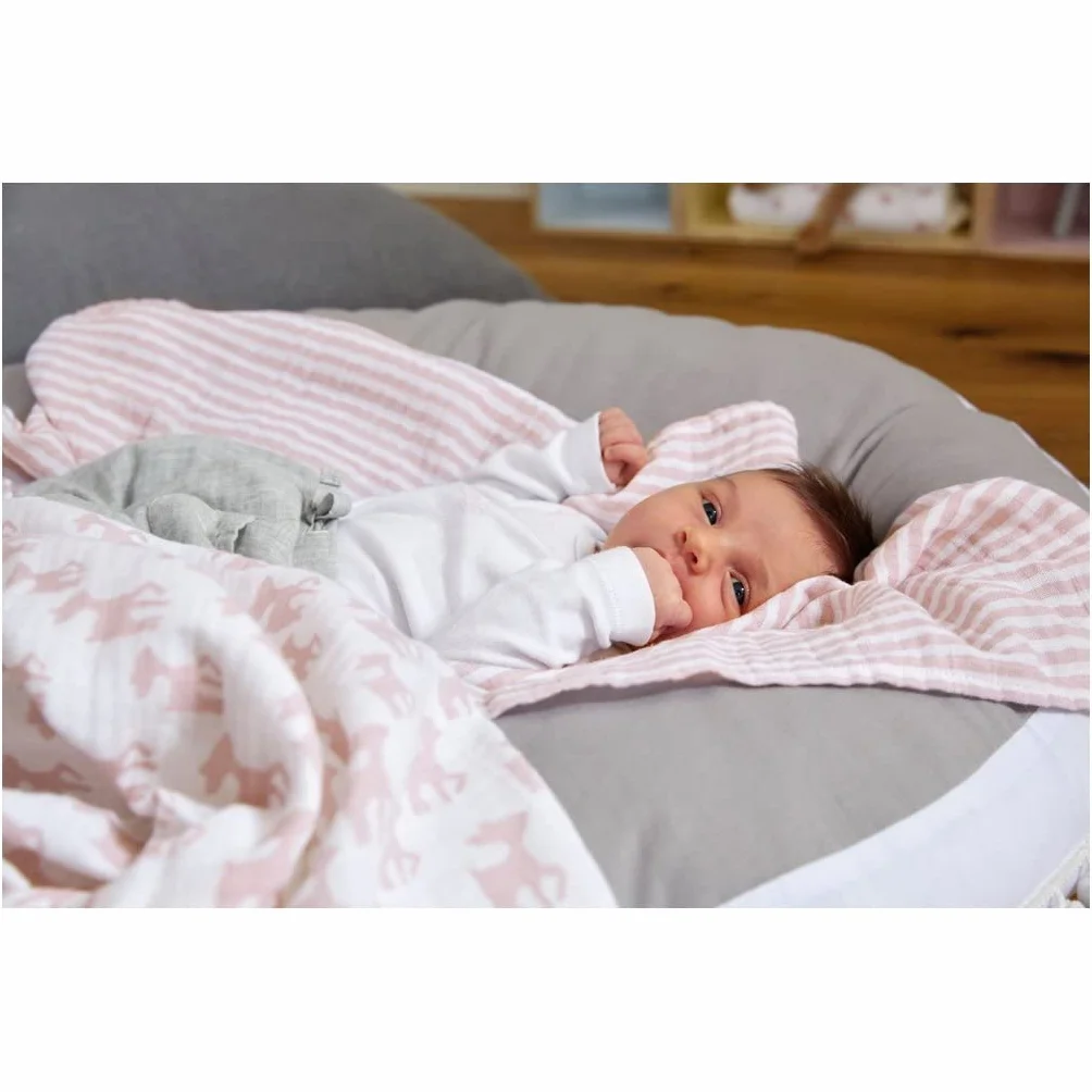 LÄSSIG Coperta Puck neonati Panno garza Set 3 pezzi cotone 80x80 cm Swaddle Garden Explorer Tractor
