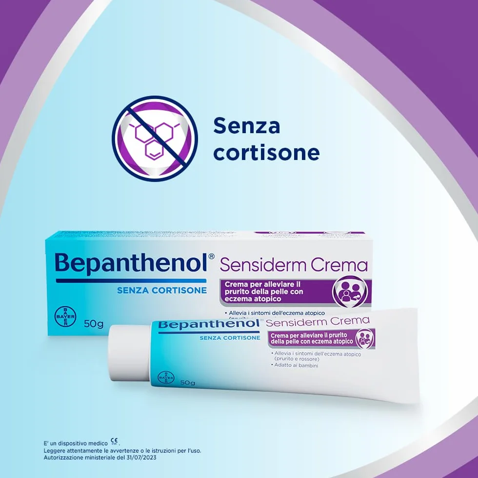 Bepanthenol Sensiderm Crema Idratante Corpo Viso e Mani, Dermatite Atopica, Eczema, Prurito, 50g
