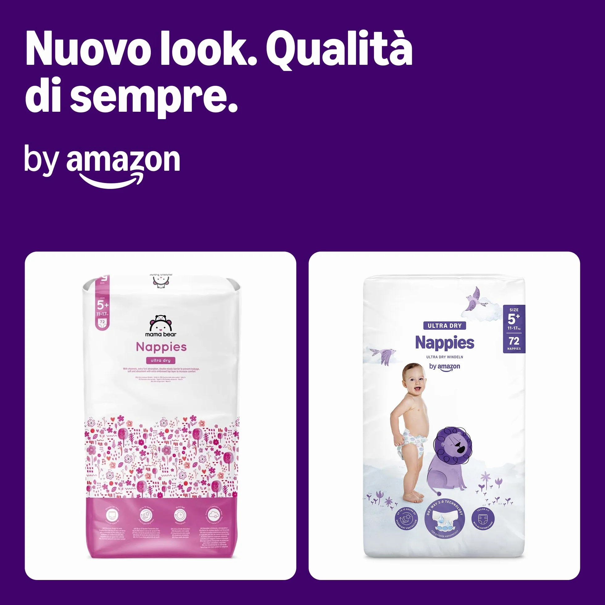 Amazon Ultra Dry Nappies Taglia 5+ (11-17kg) 72 Pezzi