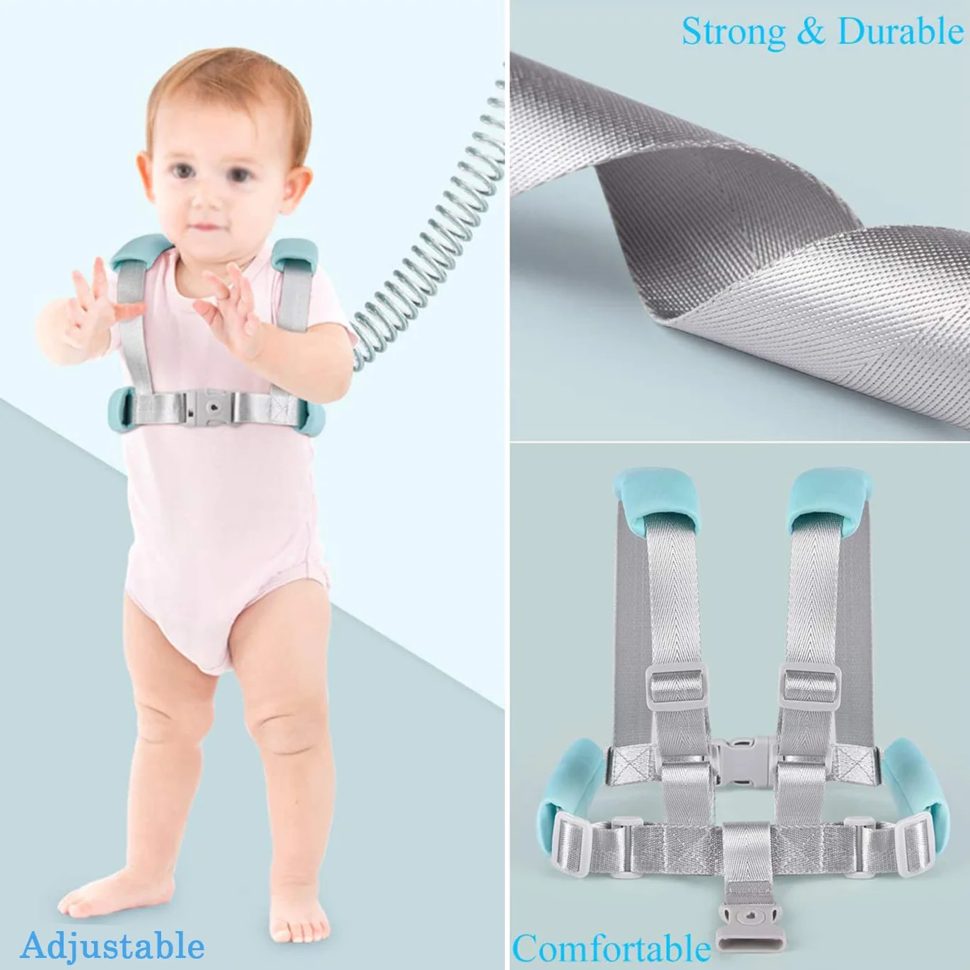 Guinzaglio di sicurezza per bambini 2 in 1 Antiperso Collegamento polso Elastico 2 m Verde chiaro