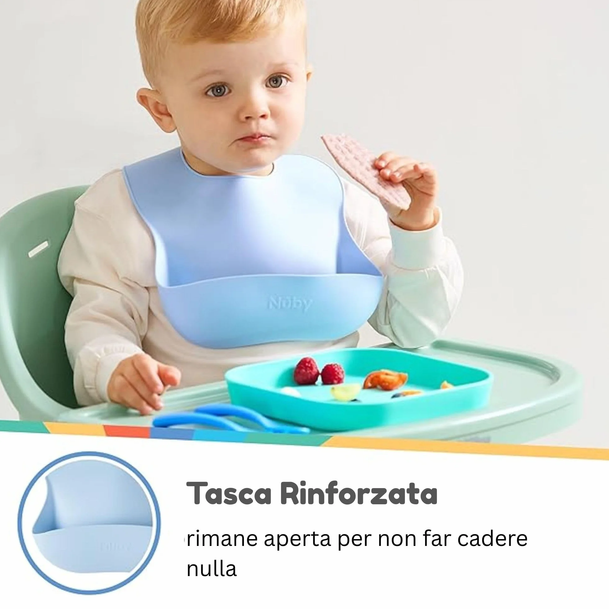 Nuby Silicone Baby Bibs for Boys Waterproof Easy Clean Adjustable Straps BPA-Free Food Catcher Toddlers Infants