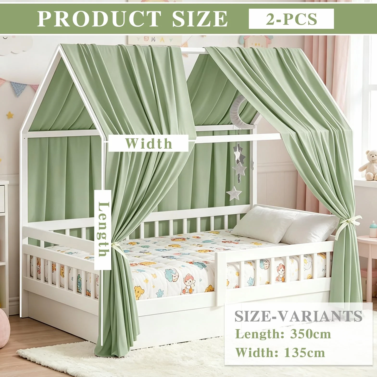 Bocguy Tende per letto a soppalco, 2 pezzi mussola, 350x135 cm, per lettini a casetta bambini