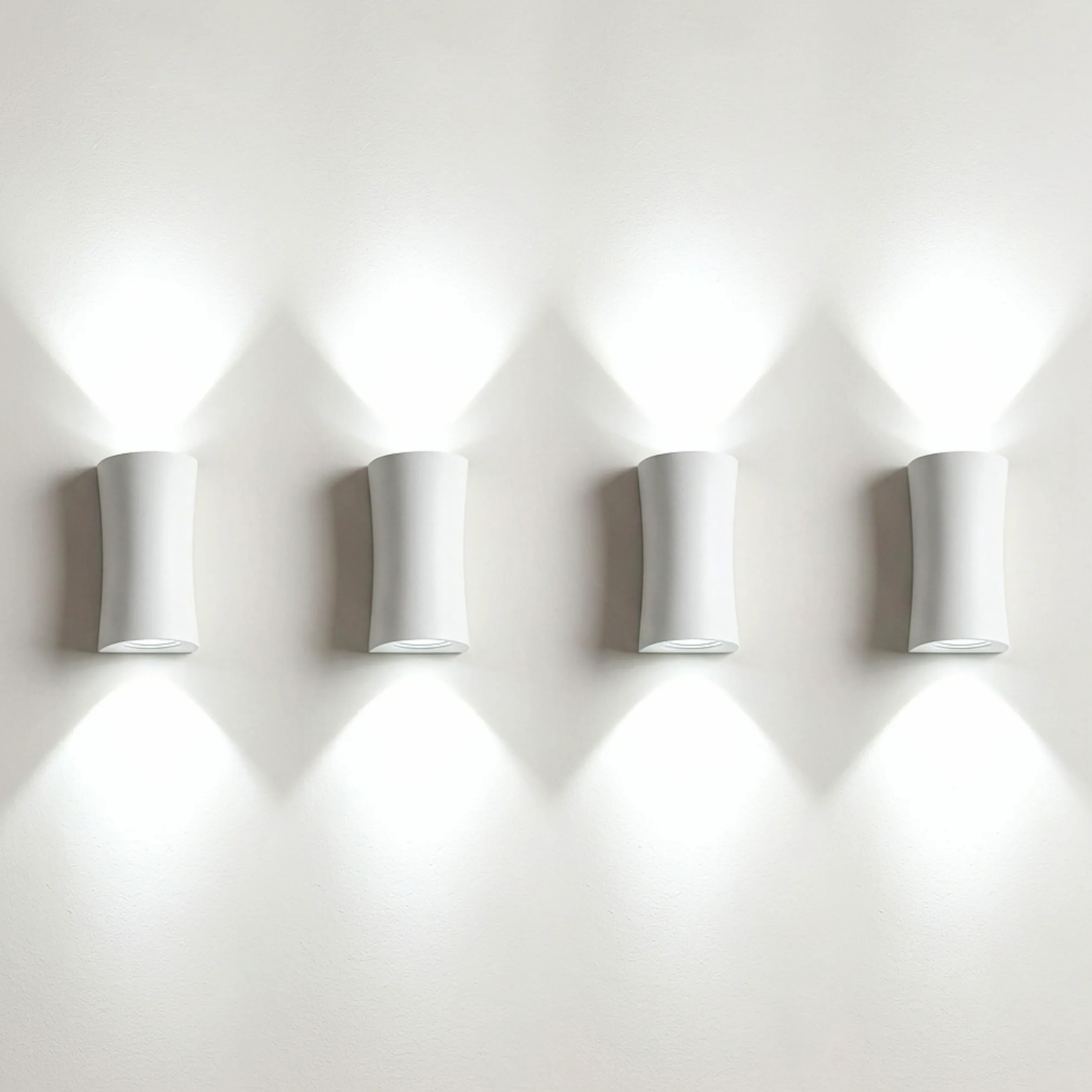 YASTA 4 Pezzi Applique da Parete per Interno Gesso Bianco Verniciabile | Effetto di luce diffusa sopra e sotto, Doppio attacco per faretto LED GU10 (NON INCLUSI), Design moderno, Lampada pitturabile