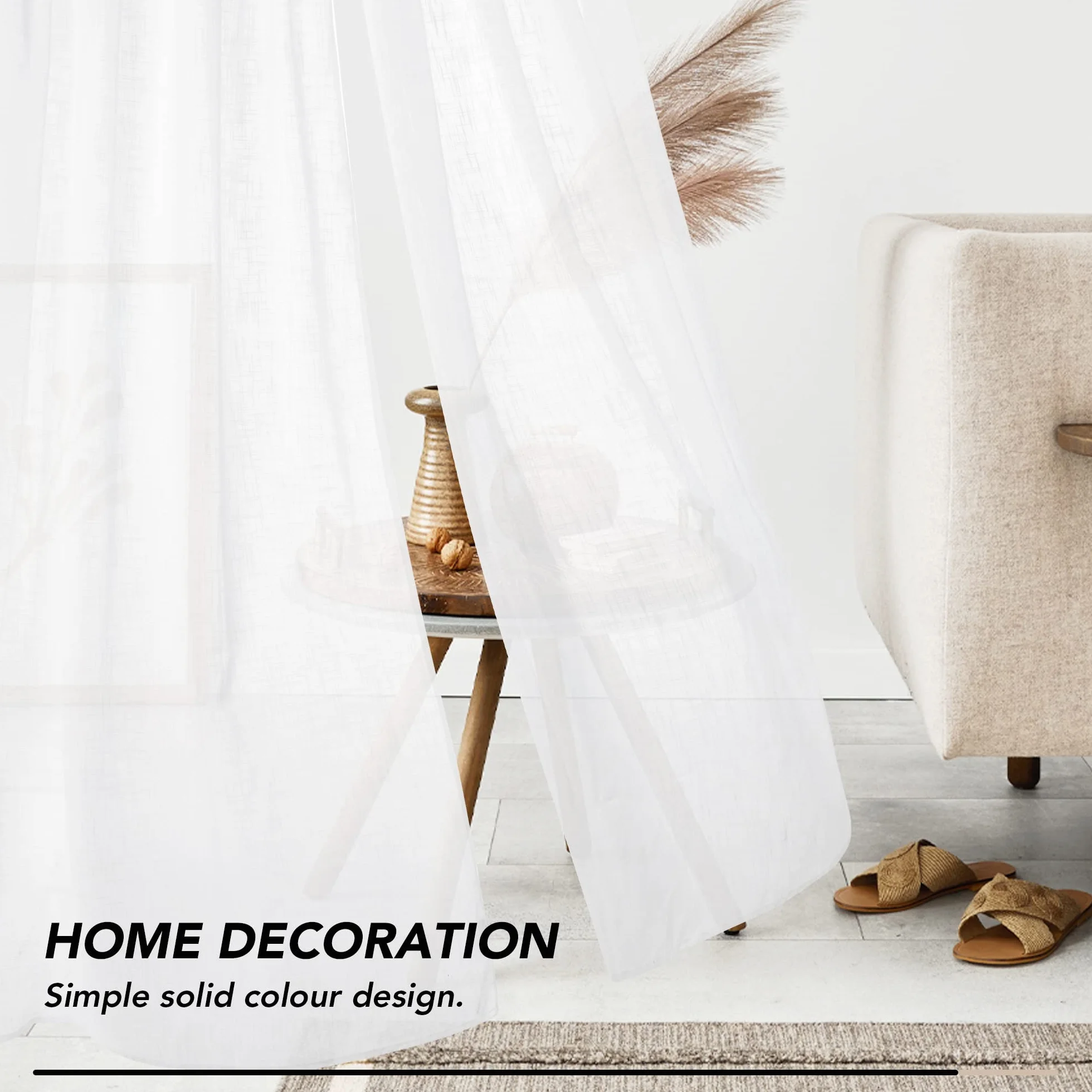 Deconovo Tende per Interni con Anelli, Tende Voile Semi-Trasparenti in Finto Lino 140x290 CM Bianco 2 Pezzi