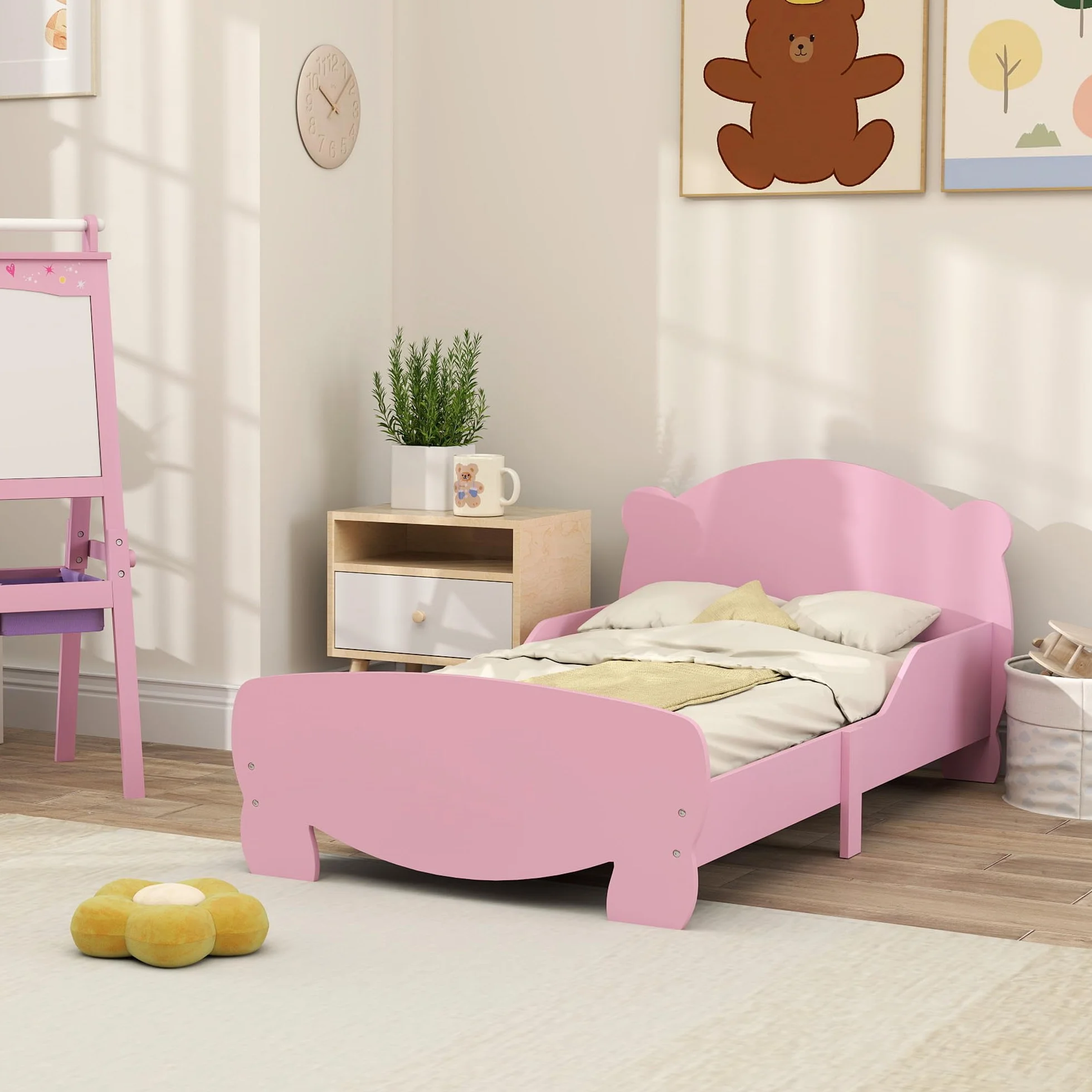AIYAPLAY Letto Montessori Bambini 140x70 cm Lettino Singolo con Sponde Anti-Caduta Rosa