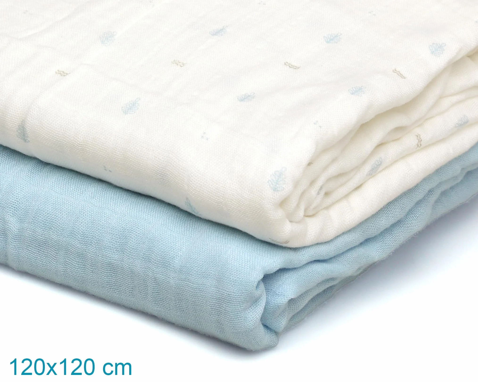 Kiokids Set 2 Mussole Blu e Bianche Stampate 70% bambù 30% cotone 120x120cm