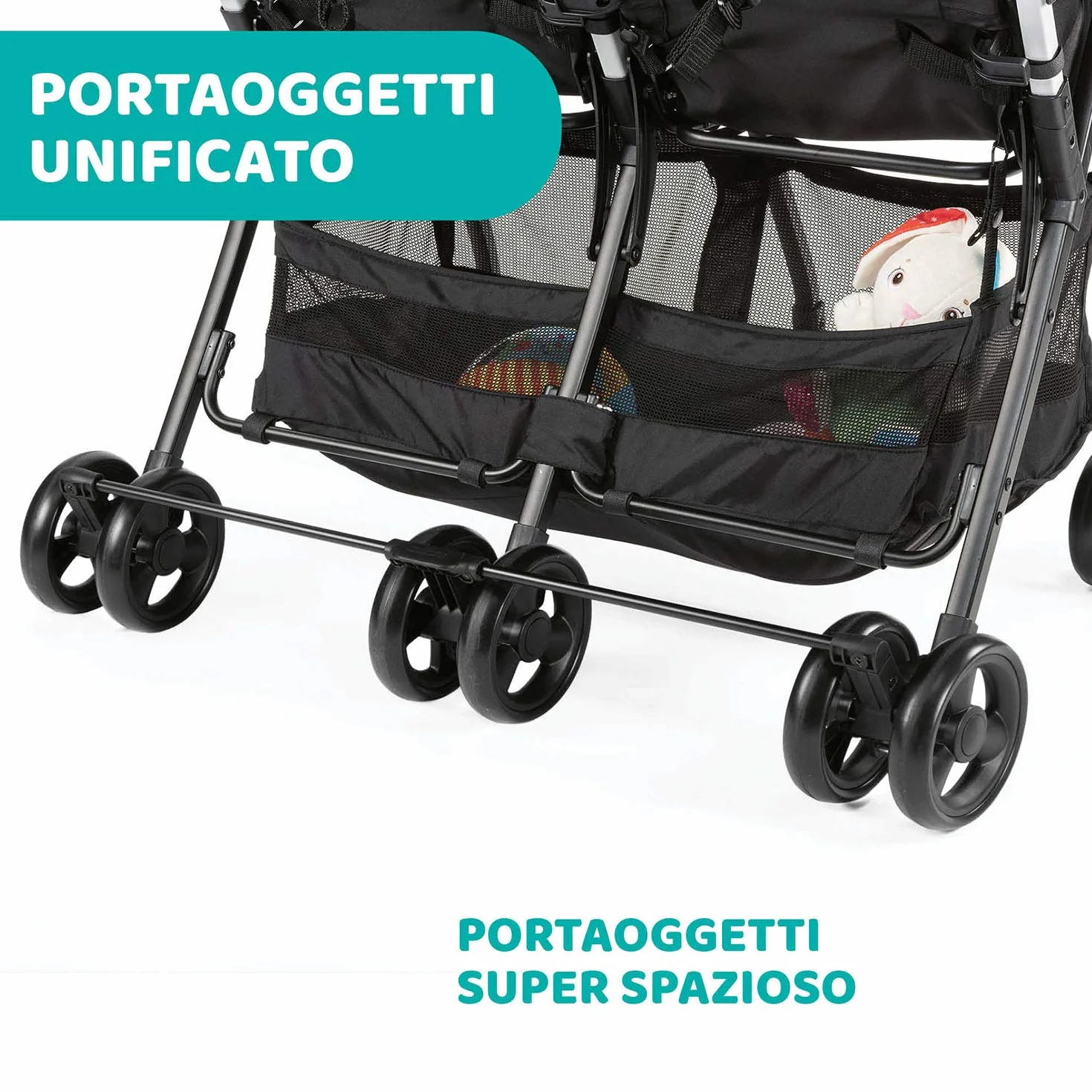 Chicco OHlalà Twin Passeggino Gemellare Doppio Leggero Reclinabile Pieghevole Chiusura Compatta Nero