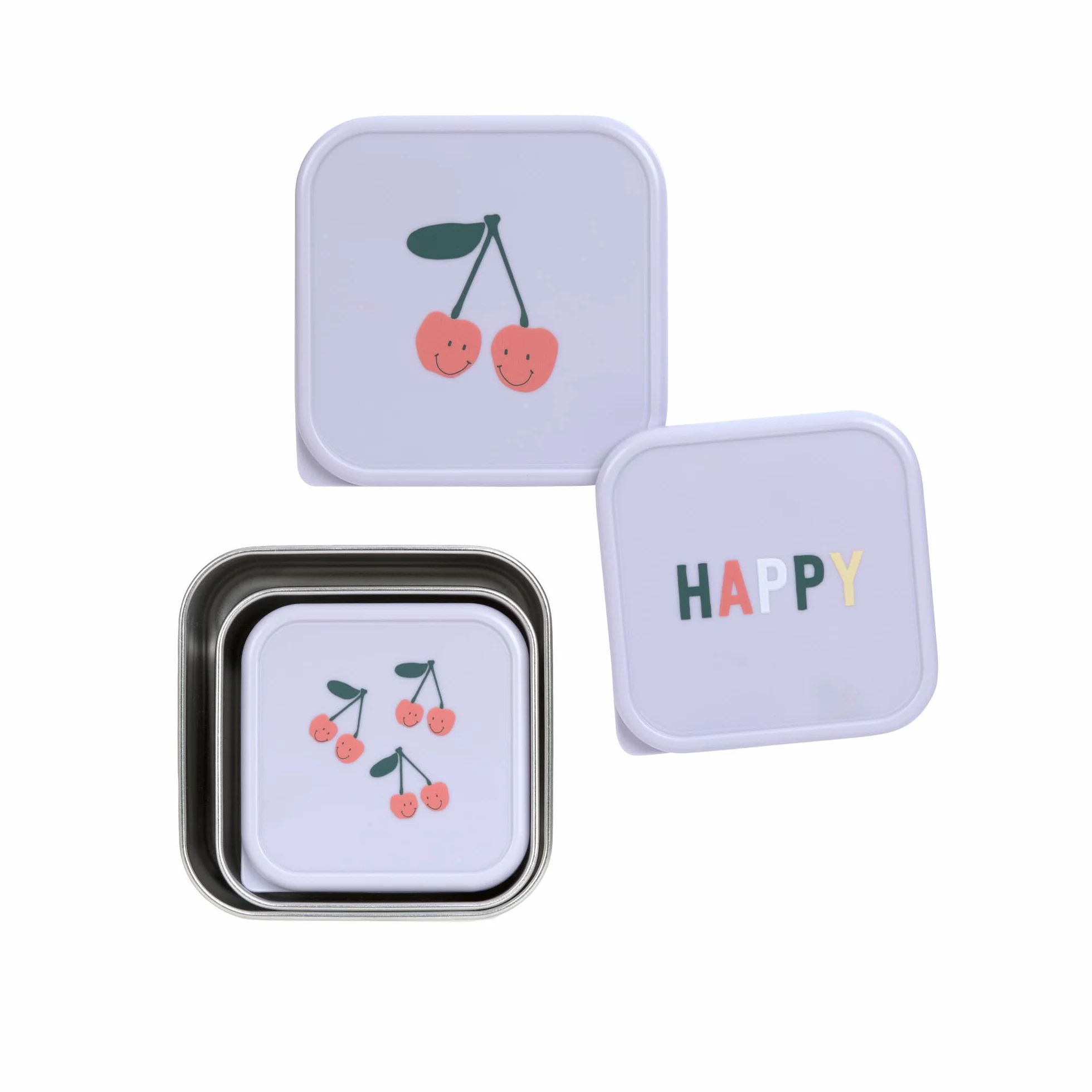 Lässig Scatola per bambini set 3 contenitori acciaio inox pranzo Snackbox Happy Fruits Cherry
