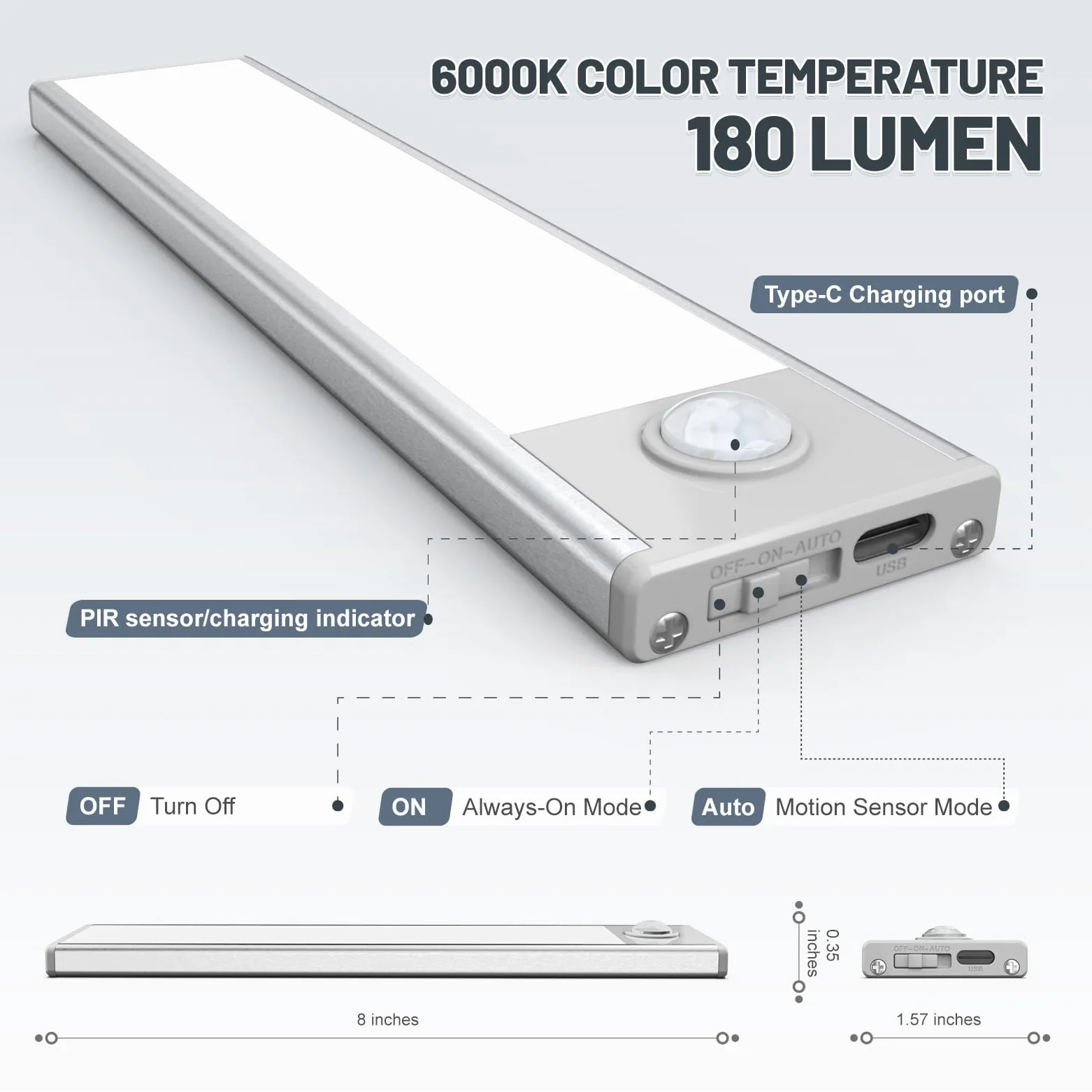 Confezione da 6 luci a 32 LED con sensore di movimento per interni, ricaricabili magnetiche, alimentate a batteria, luci da banco per cucina, armadio, corridoio, scale, luce bianca