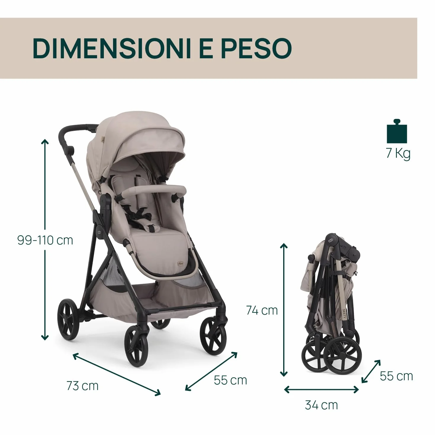 Chicco Passeggino Seety Leggero Compatto Pieghevole Reclinabile 0-4 Anni 22kg