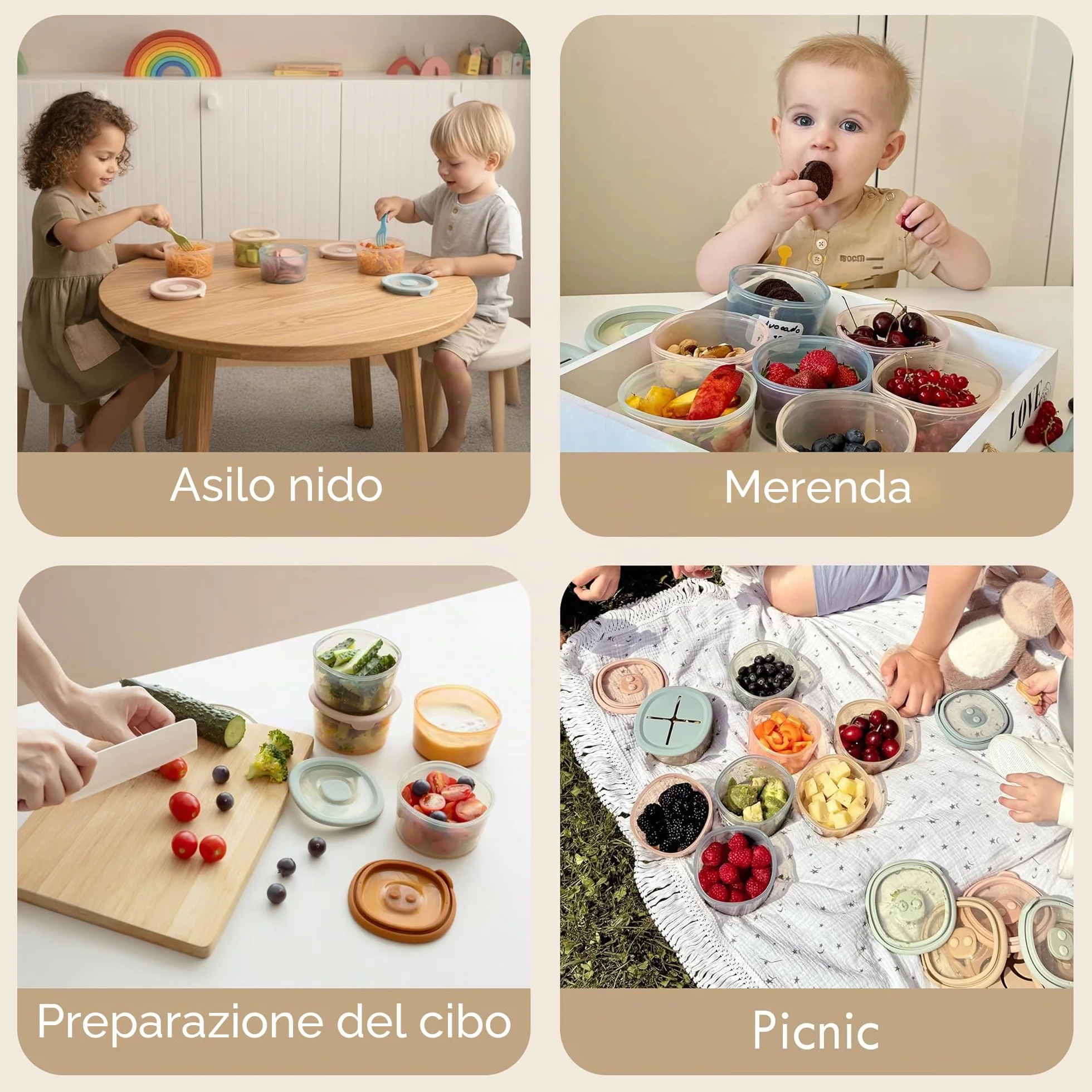 Moonkie Contenitori Pappa Neonati 240ml 3 Pezzi Silicone con Coperchio Senza BPA per Lavastoviglie Freezer Microonde