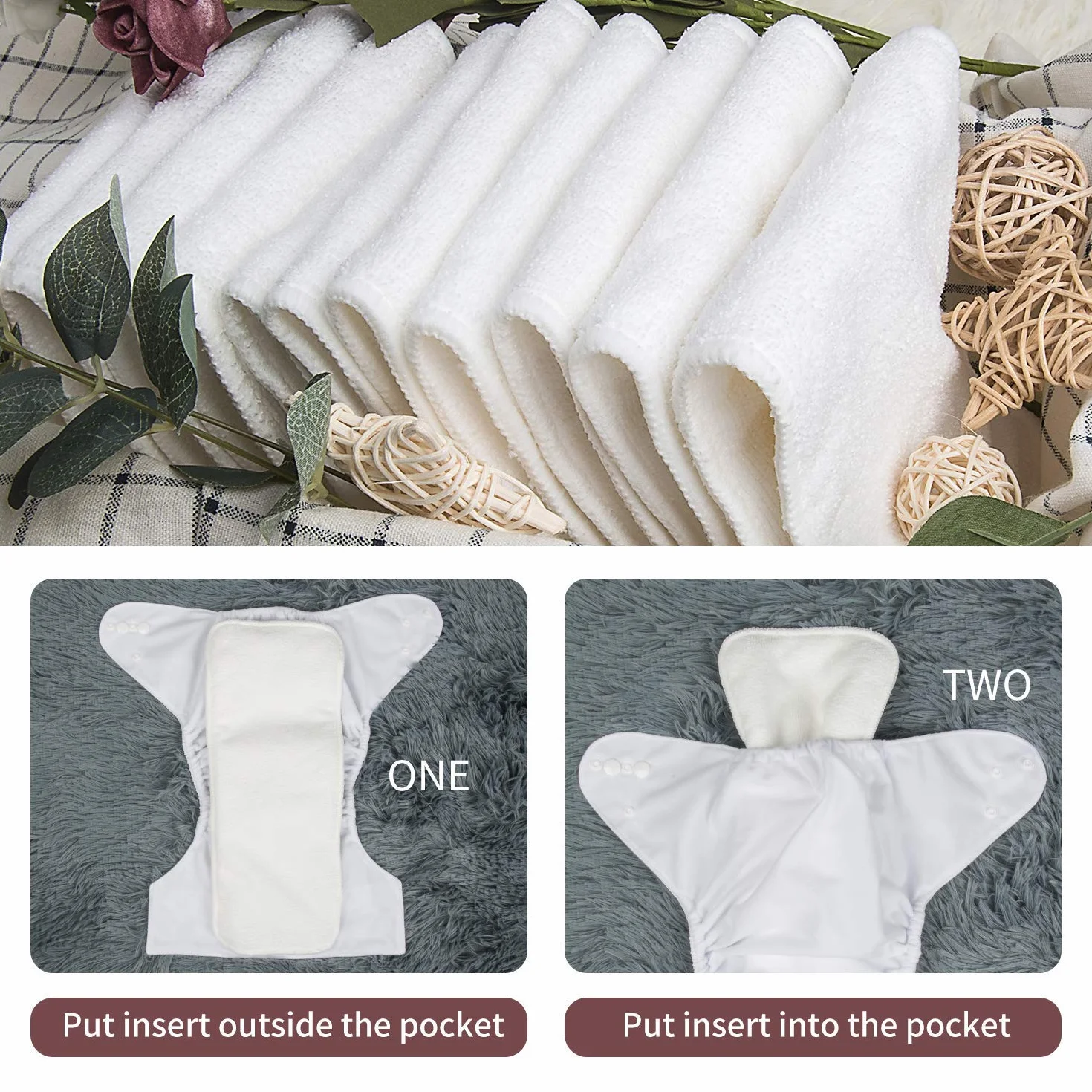 ALVABABY 6 pannolini lavabili regolabili con 12 inserti