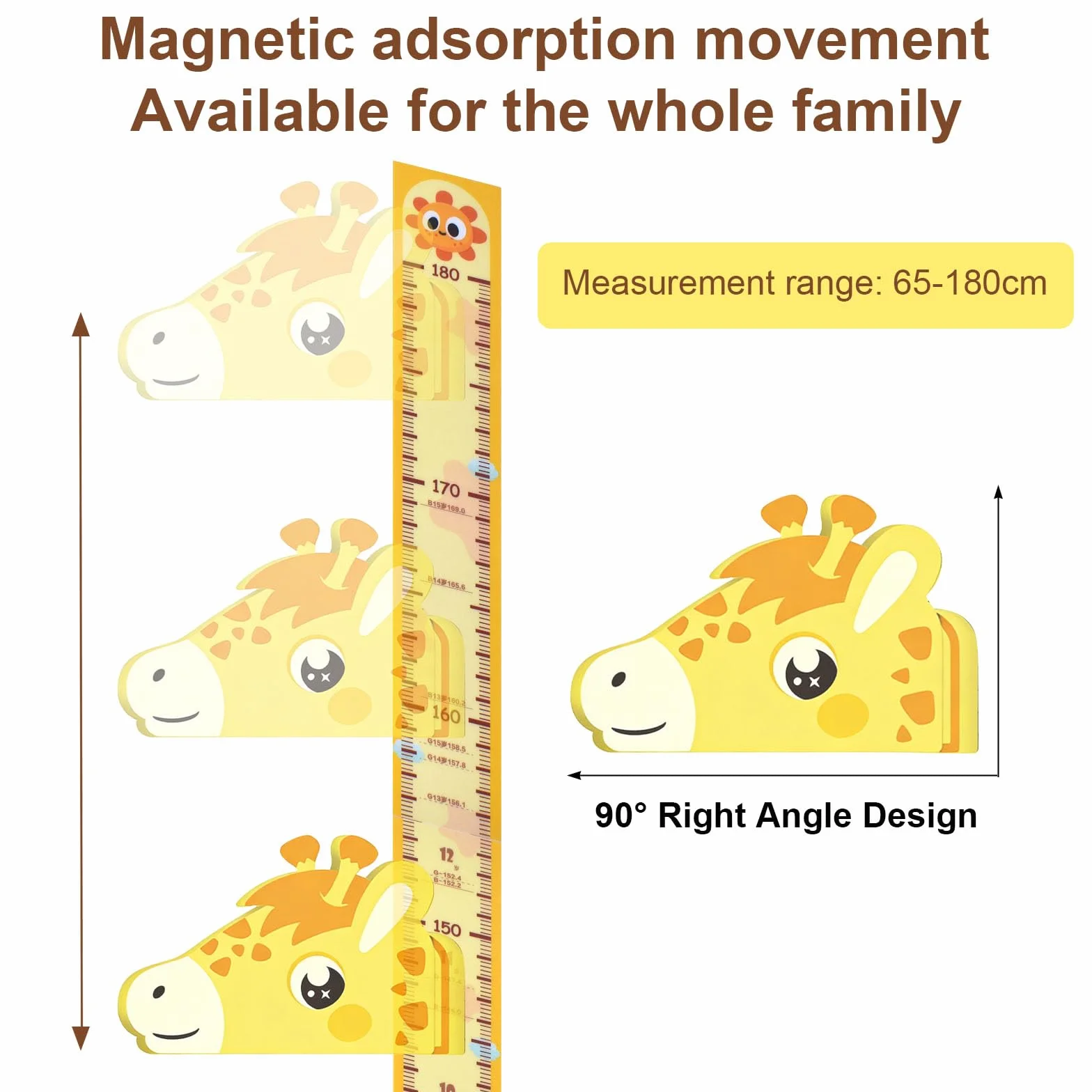 Metro da Parete 3D Giraffa per Bambini, Sticker Parete Magnetico Crescita Rimovibile 65-180 cm