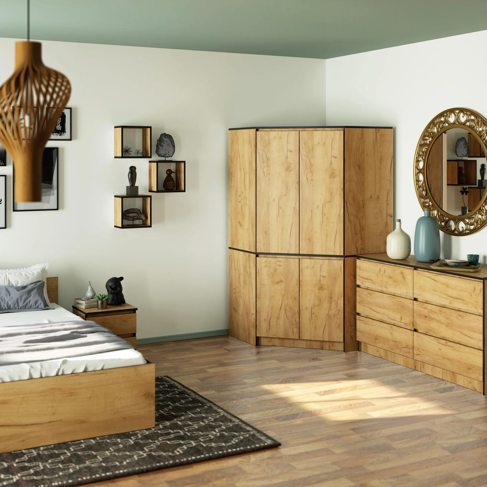 AKORD Armadio Angolare S100 4 Ante 6 Ripiani 100x180x50 cm Rovere Craft