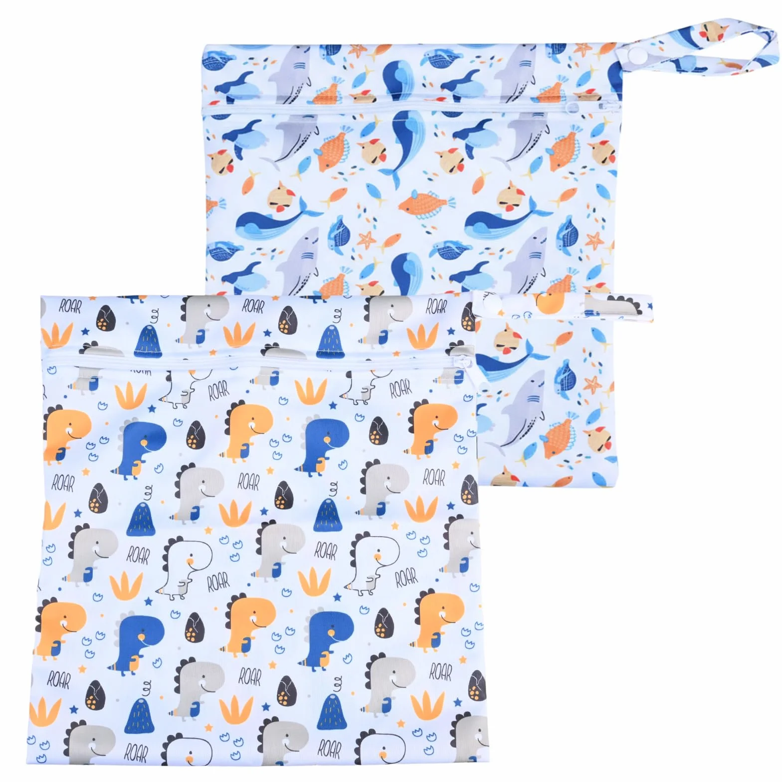 Wetbag Pannolini Riutilizzabile 2 Pezzi Porta Pannolini E Salviette 28x30 cm Modelli Dinosauri E Balene