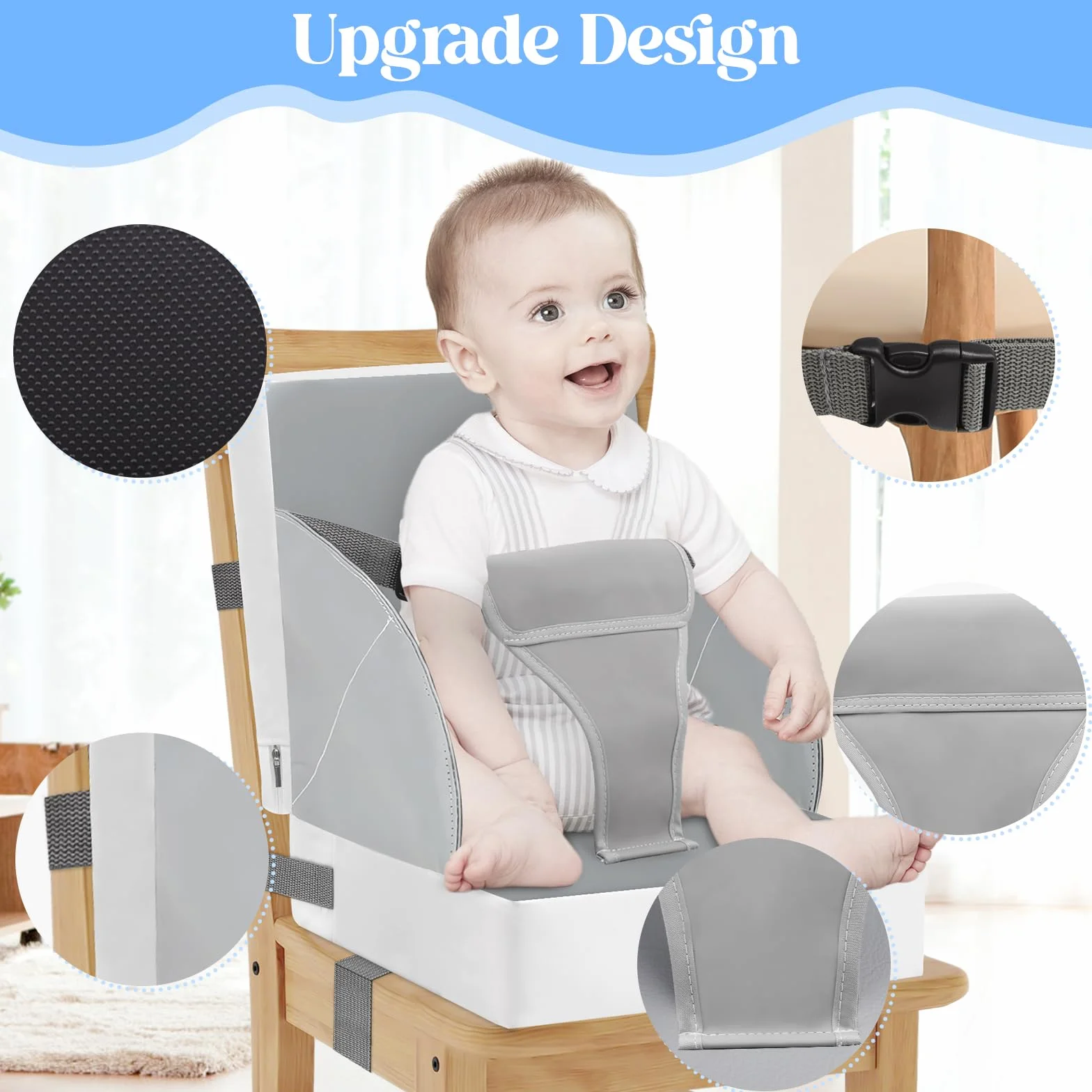 Cuscino Rialzo Sedia per Bambini 3-Punto Cintura PU Impermeabile Portatile con Cinture
