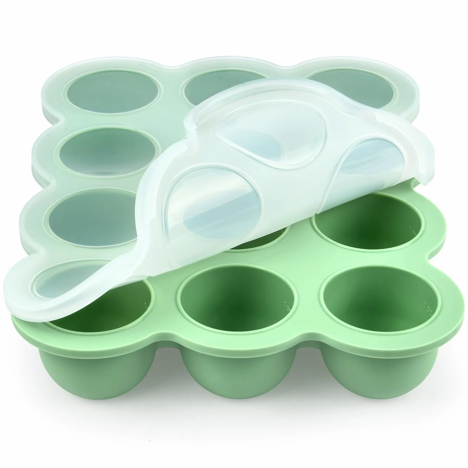 Aolso Contenitore in Silicone 12 Scomparti 45ml Stampi Pappa Freezer Senza BPA Vassoio Alimenti Coperchio Rimovibile Verde