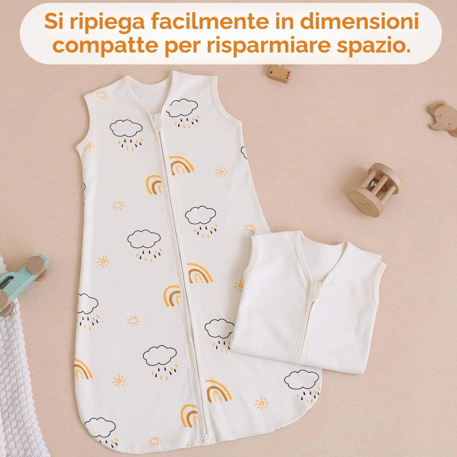 Sacco Nanna Neonato 0-6 Mesi 0.5 TOG 2 Pezzi Cotone Biologico OEKO-TEX Cerniera Doppia