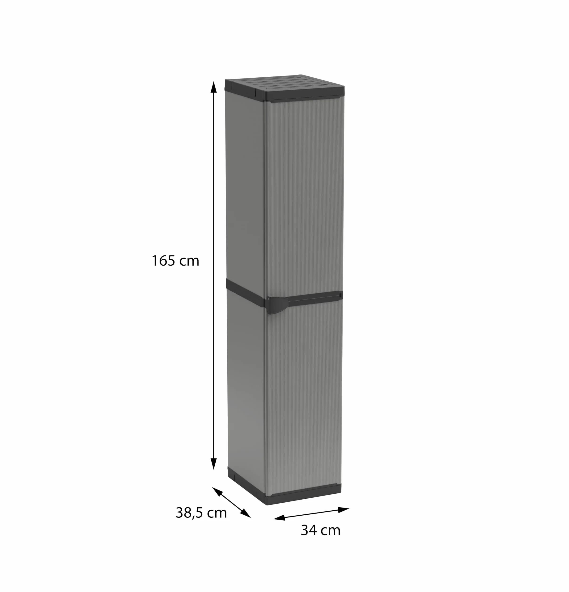 Adventa Armadio in Resina PVC e PP 1 Anta 3 Ripiani 34x38x165 cm Grigio Nero