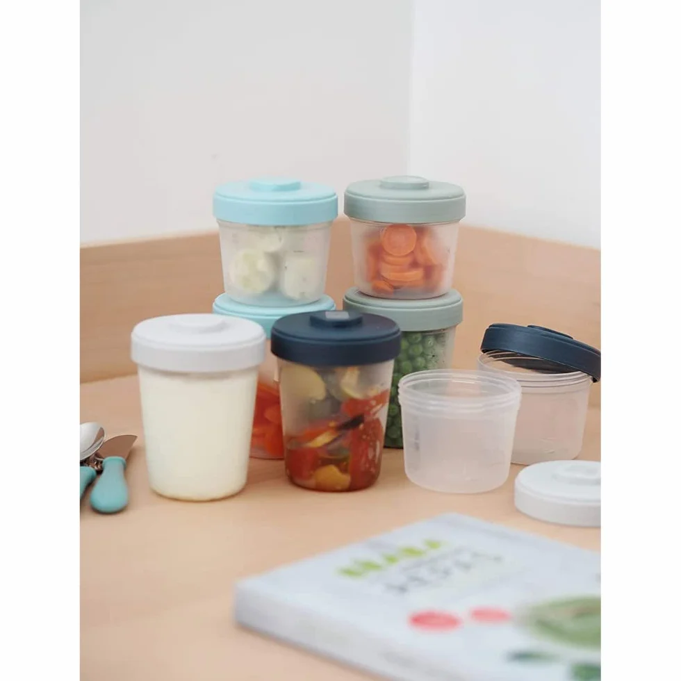BÉABA Set di 6 Contenitori per Pappa in Silicone 250 ml Ermetici Impilabili per Svezzamento Bebè
