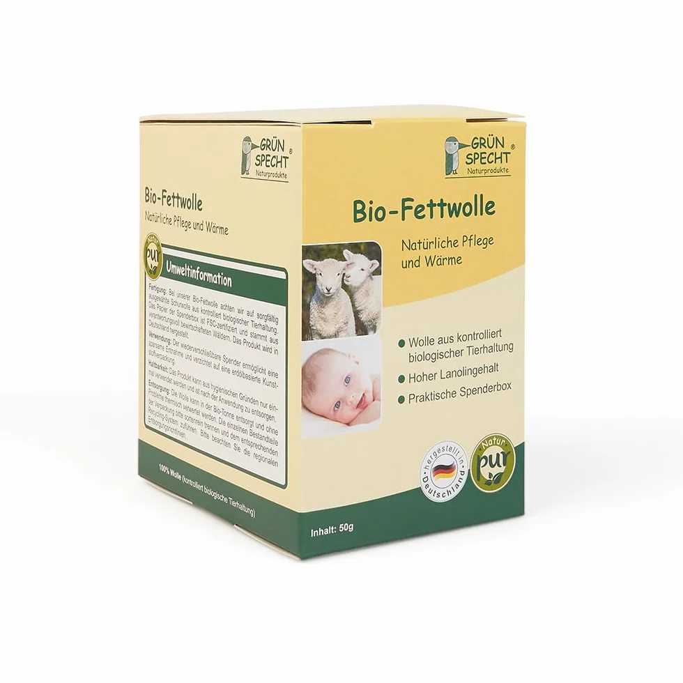 Grünspecht Lana grassa biologica 50 g lana vergine con lanolina cura naturale pelle bambino