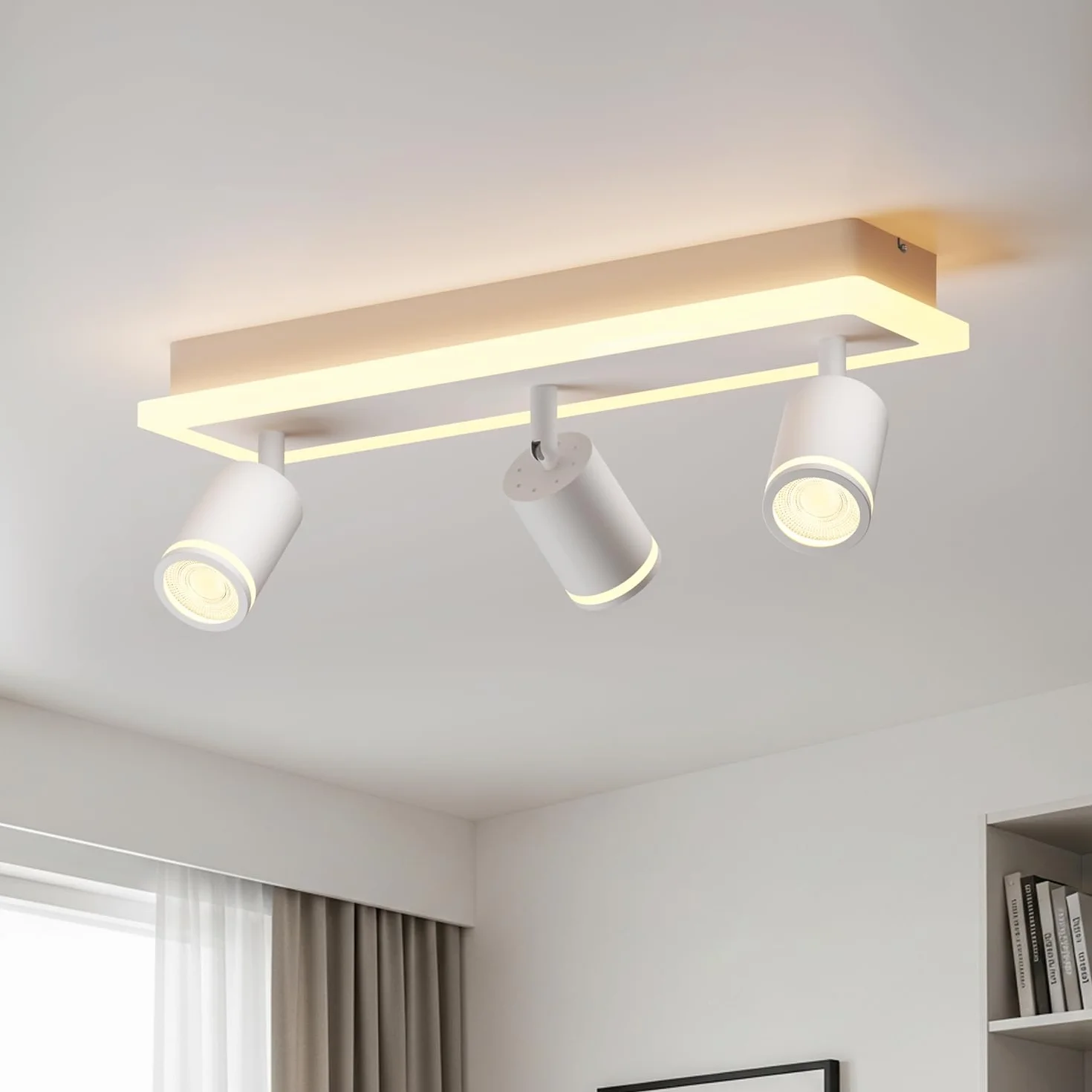 LVWIT Faretti da Soffitto Bianco, Faretto da Parete Interno GU10, Lampadario 3 Faretti Orientabili, Faretto LED Soffitto a Base Lunga Moderna, Plafoniera Camera da Letto (Senza Lampadina)