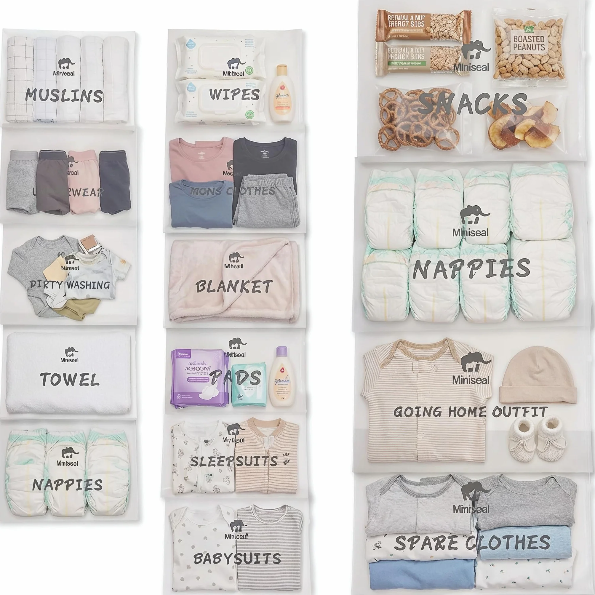 Bustine Corredino Neonato Ospedale Set 15 Pezzi Impermeabile Chiusura Zip