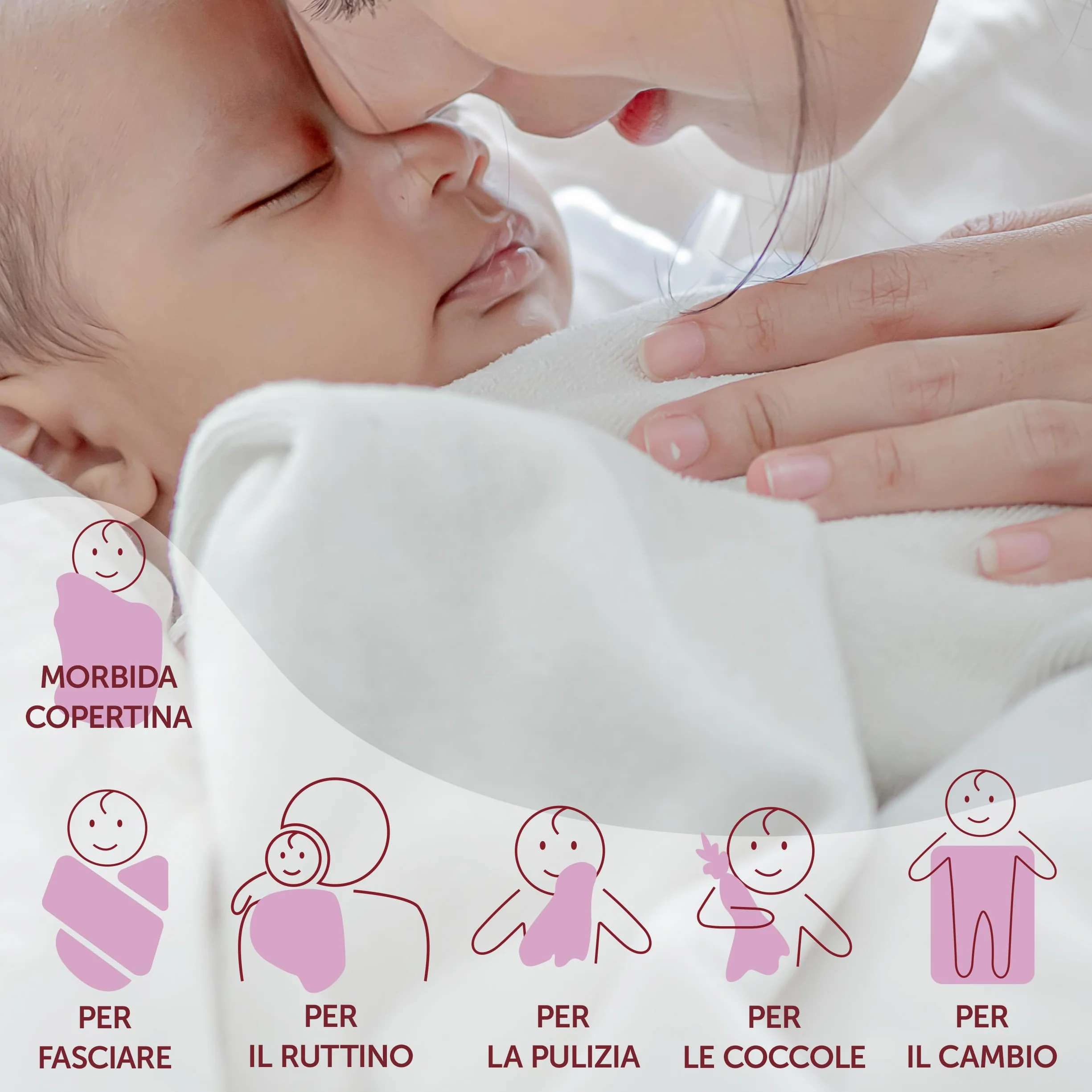 Teli in Mussola Neonato 80x80 cm 4 Pezzi Cotone 100% OekoTex Standard 100 Rosa Cipria