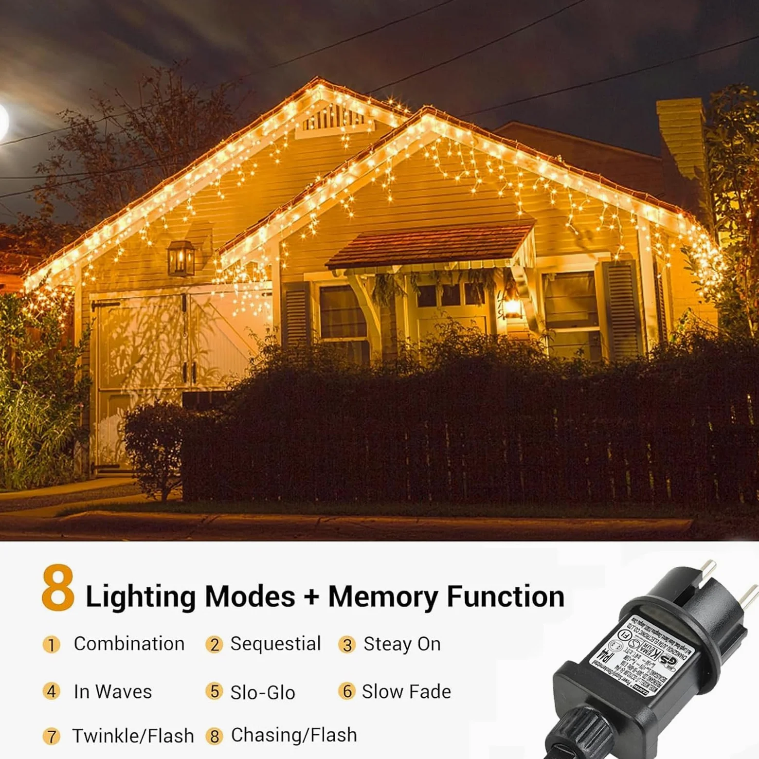 GlobaLink Tenda Luminosa Esterno 10M 400LED, Catena Luminosa Esterno IP44 Impermeabile, Luci Natale Esterno Luci Cascata 8 Modalità Luce per Natale, Gronda, Patio, Giardino, Matrimonio con 25 Flange