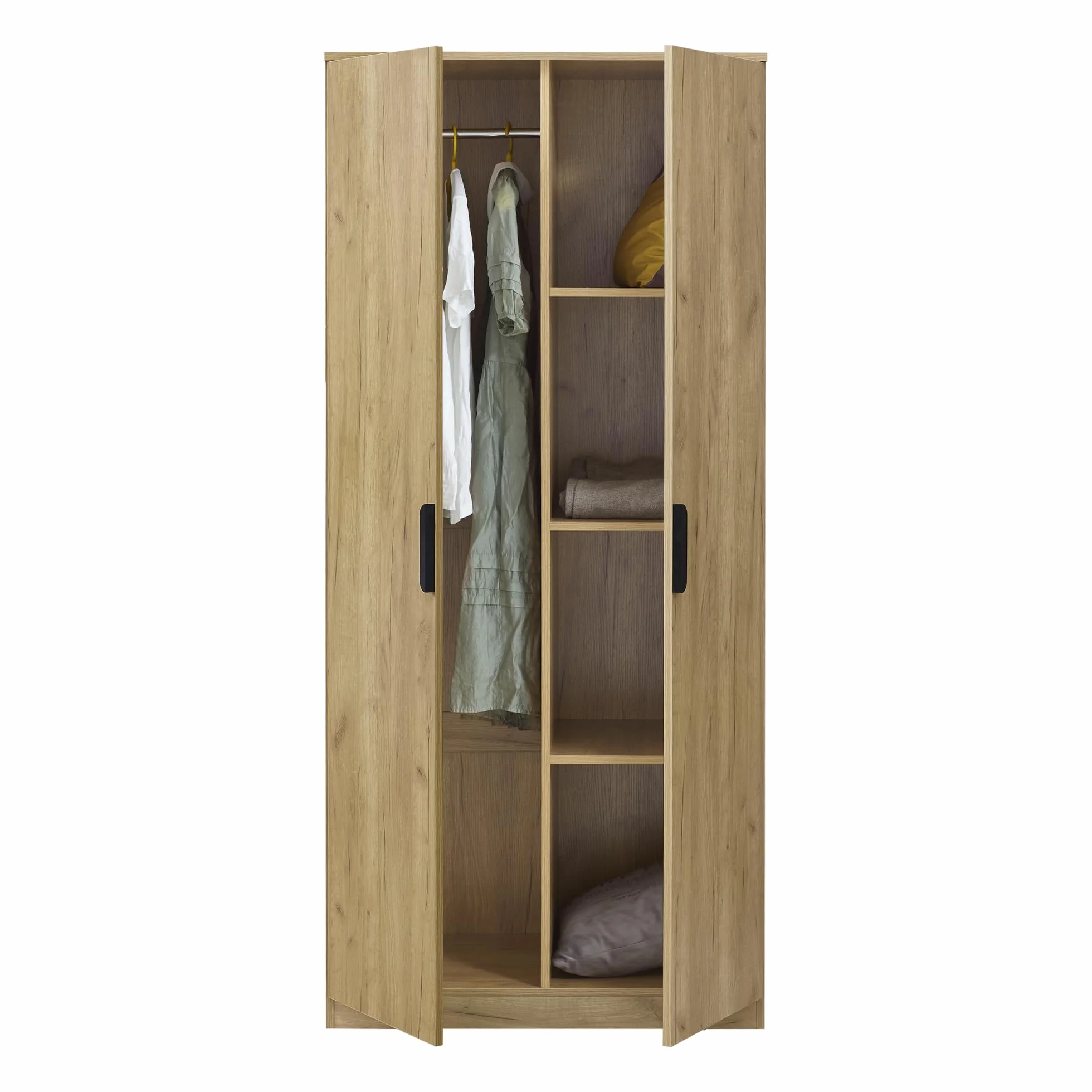 Armadio Guardaroba per Camera da Letto 4 Scomparti Asta Appendiabiti 176 x 80 x 52 cm Effetto Rovere