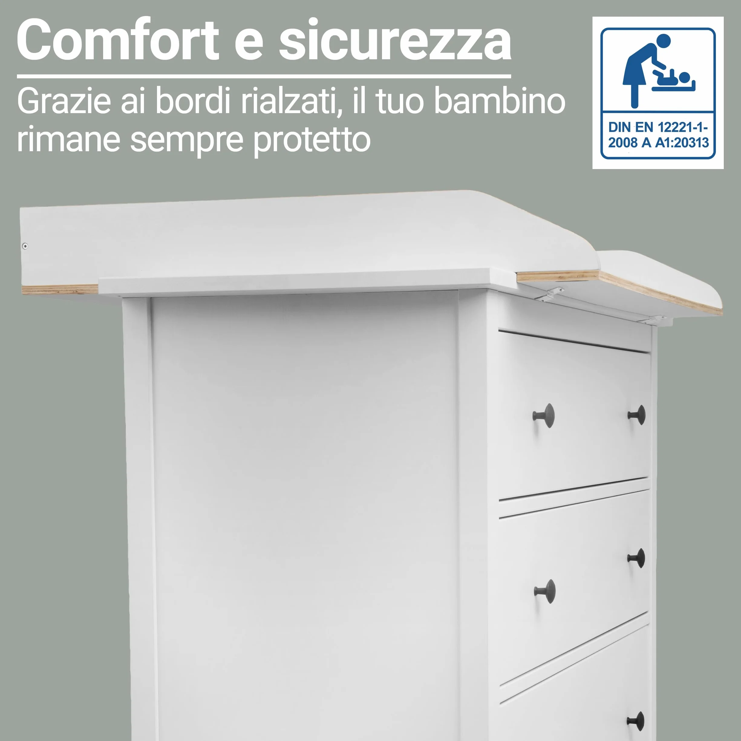 Jonka Piano Fasciatoio per Cassettiera IKEA Hemnes 108 160 cm Legno Naturale Bianco DIN EN 12221