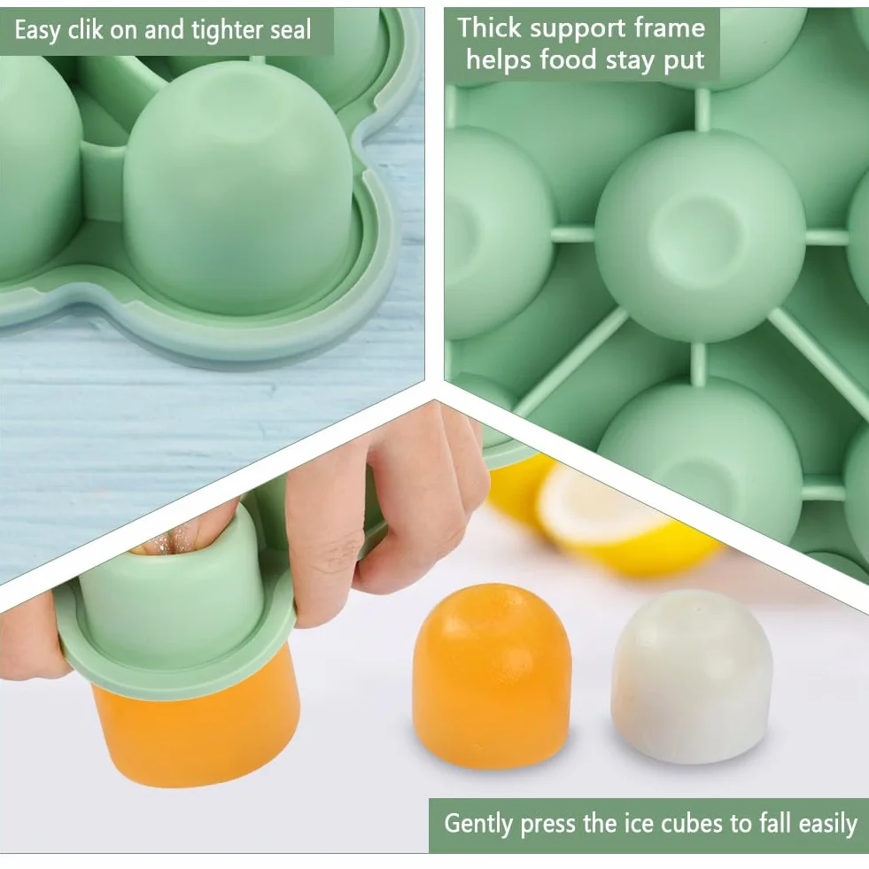 Aolso Contenitore in Silicone 12 Scomparti 45ml Stampi Pappa Freezer Senza BPA Vassoio Alimenti Coperchio Rimovibile Verde