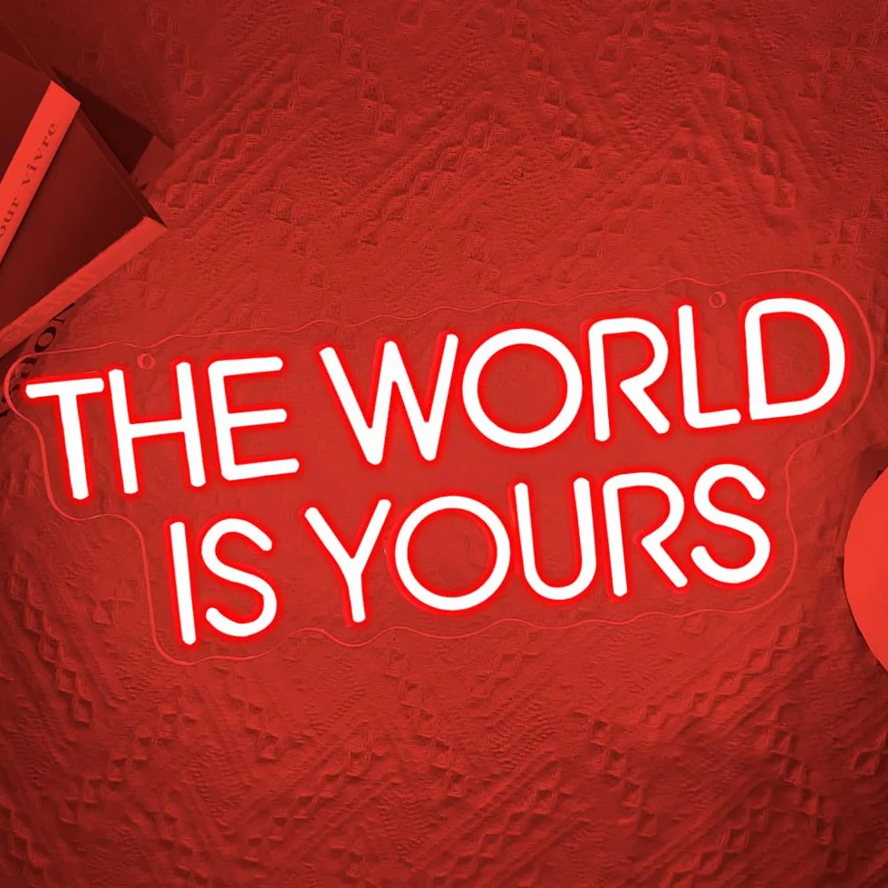 The World is Yours - Insegna al neon rossa dimmerabile a LED per decorazione da parete, sfondo per cinema, camera da letto, club, feste, uomo, regalo per ragazzi, adolescenti, uomini, alimentazione