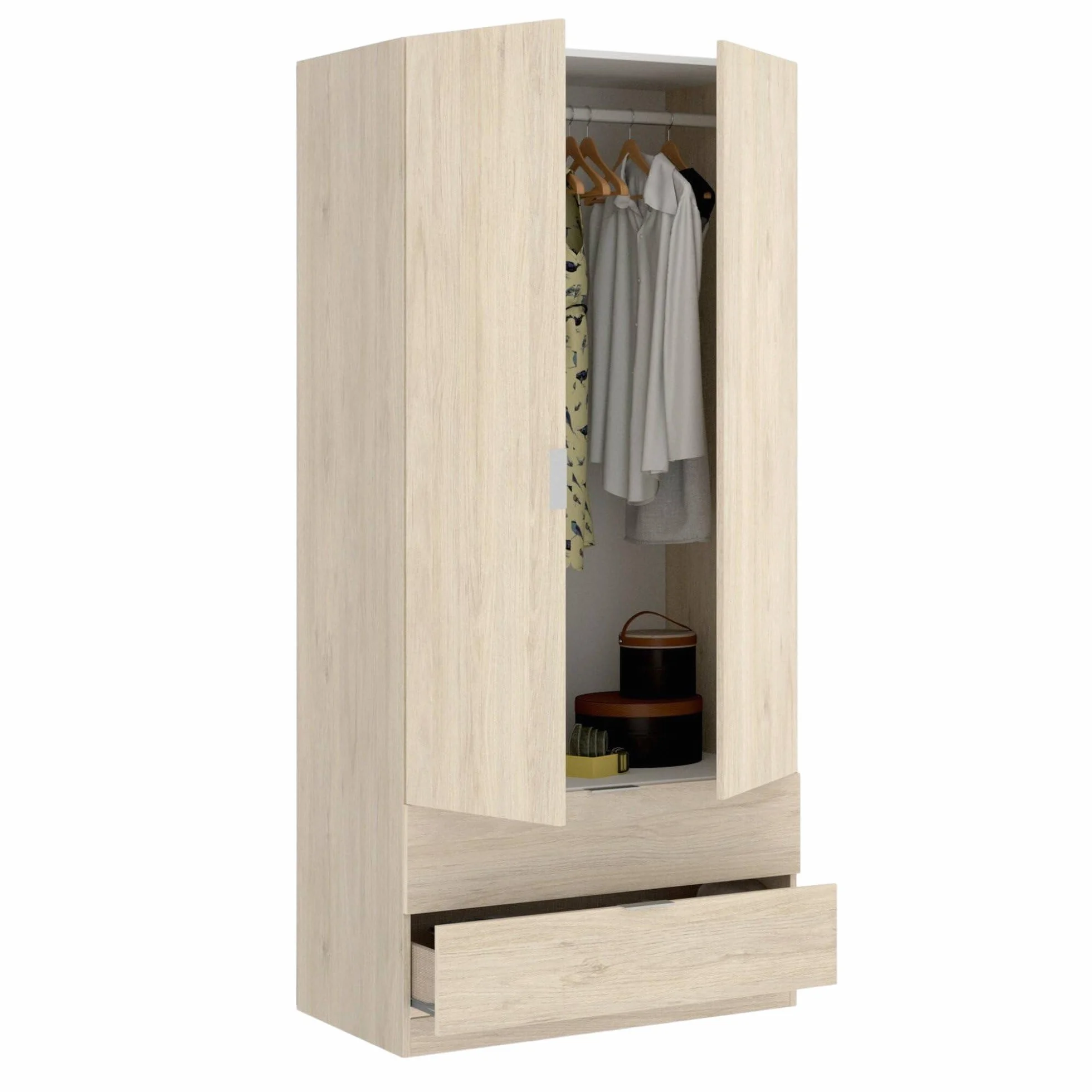 Dmora Guardaroba 2 Ante Pisanino 52x184h cm Marrone Rovere 2 Cassetti Appendiabiti Armadio Camera da Letto