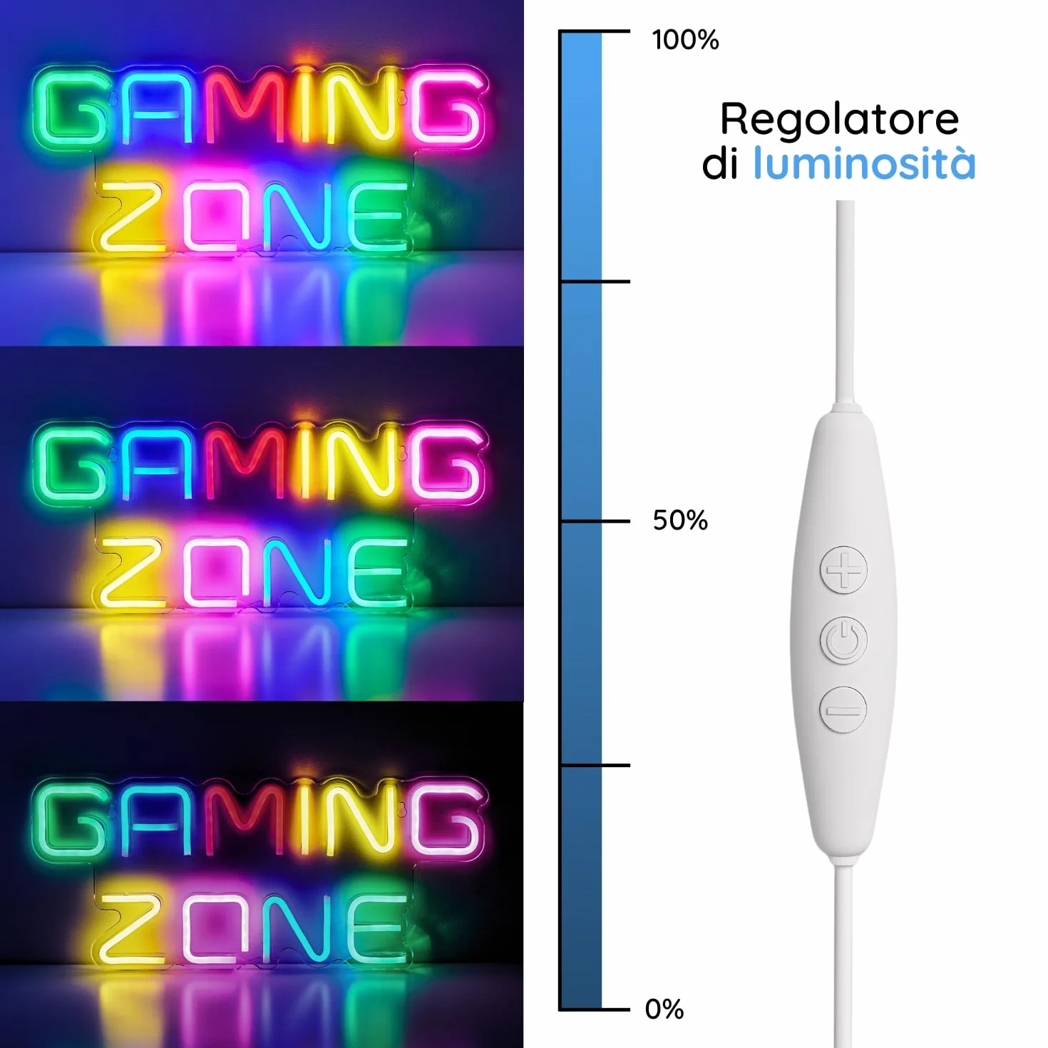 Luci Neon LED Gaming Zone Lampada Neon Parete Gamer, Insegna Luminosa LED Camera Decorazioni Gaming Room Muro, Scritta Neon, Luce Insigne Luminose. Connettore USB con Dimmer