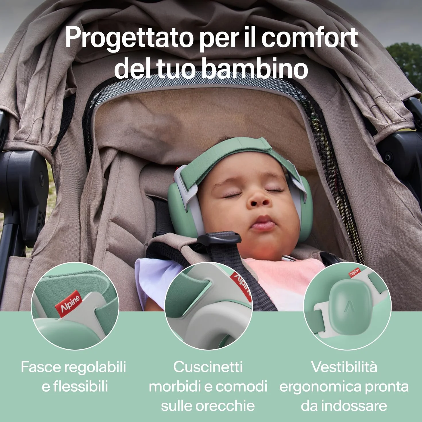 Alpine Muffy Baby Comfort Paraorecchie Neonati Protezione Udito 24 dB Verde
