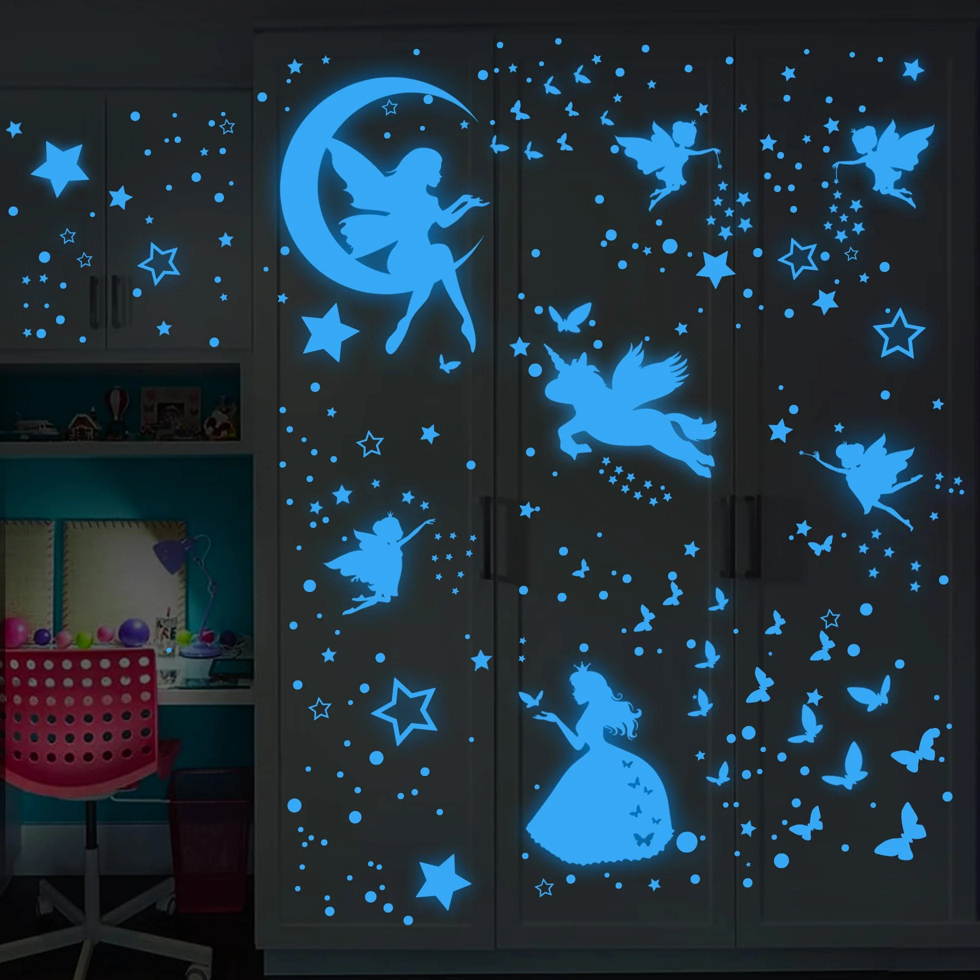 Adesivi Murali Unicorno Stelle Fluorescenti Luminose per Cameretta Bambine Decorazioni