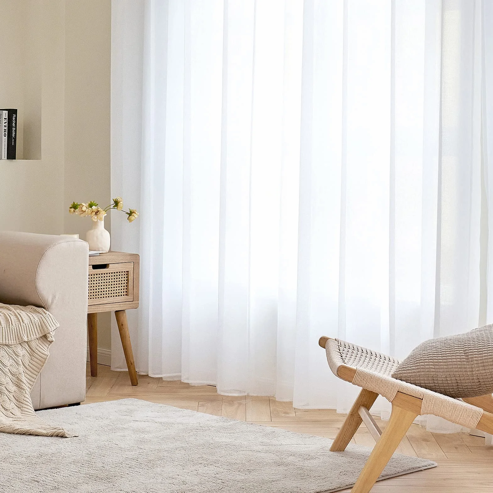 Tenda in Voile Trasparente con Occhielli 200x225 cm Bianco EMEMA