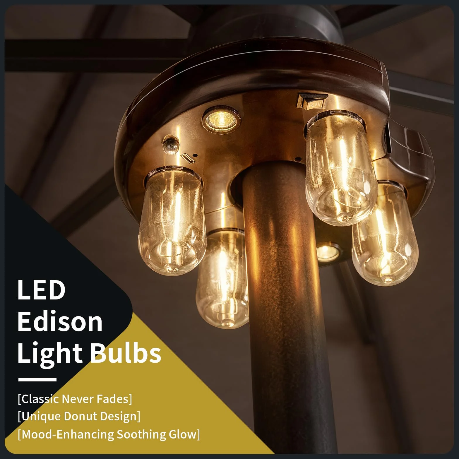 Luce per ombrellone da patio con telecomando, ricaricabile senza fili, luce per palo con lampadine LED Edison a 10 livelli di luminosità per giardino, patio, cortile, campeggio o barbecue