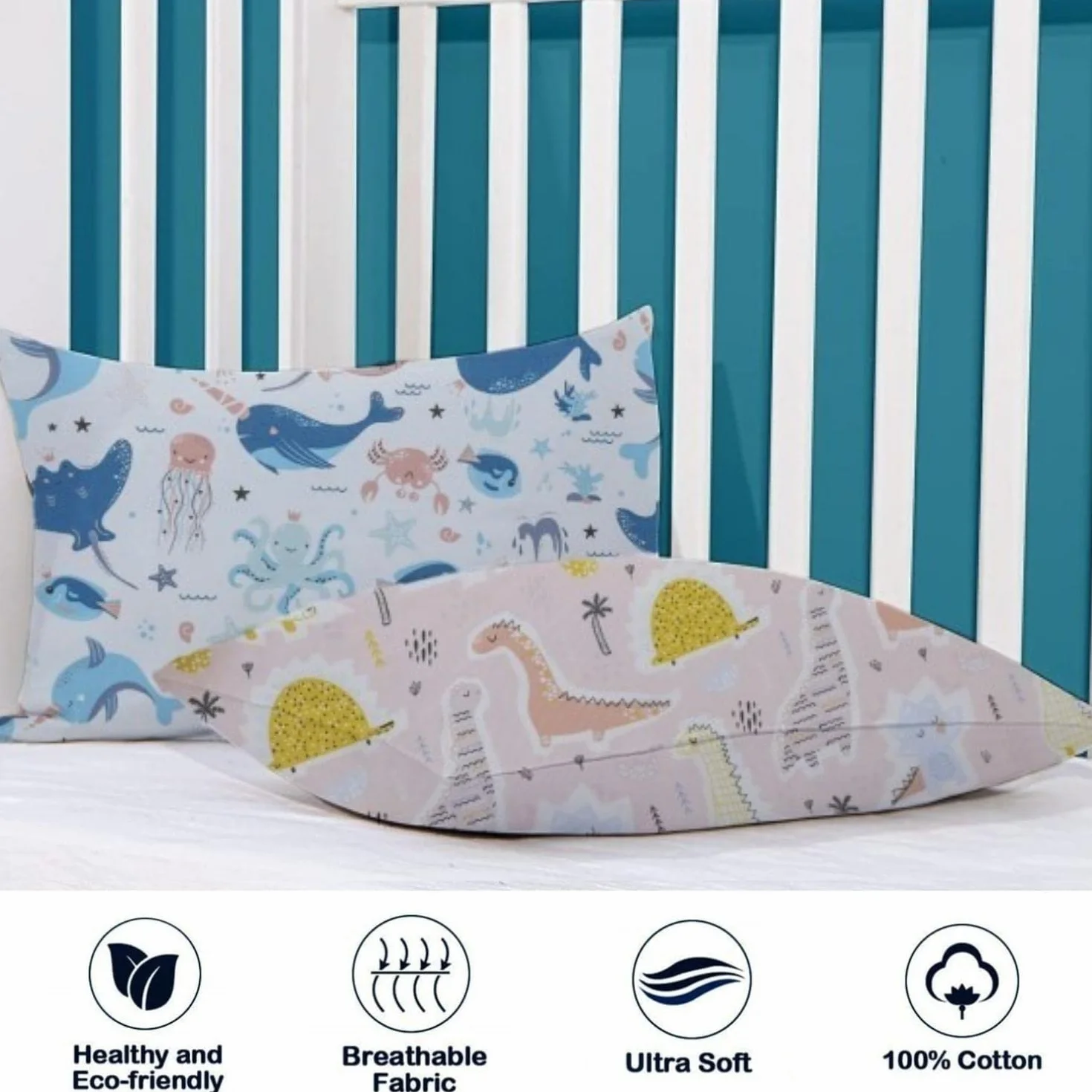 Federa per cuscino 40x60 cm cotone biologico confezione da 2 per bambini neonati passeggino con chiusura a busta