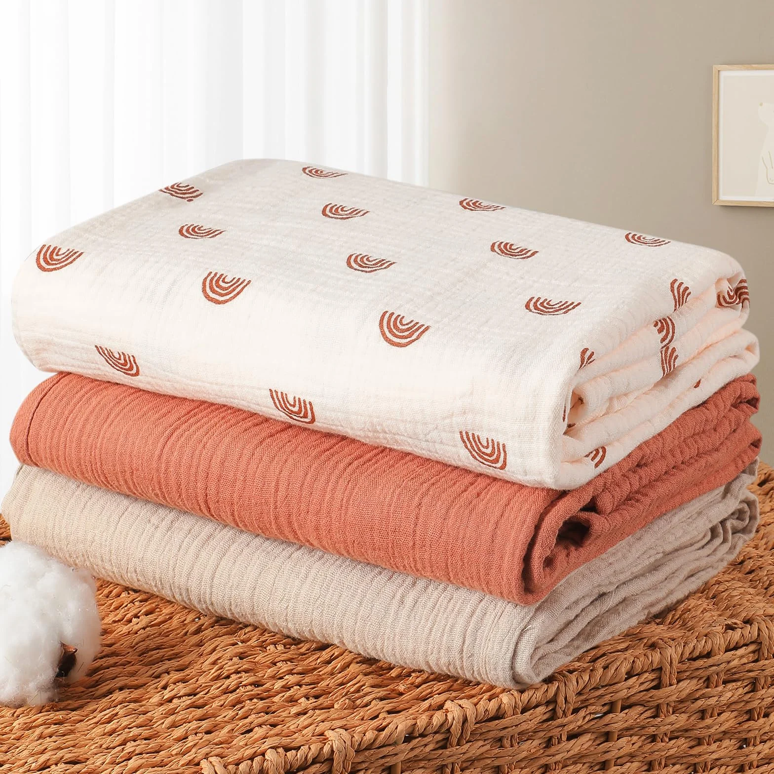 Mussole Neonato 100 x 100 cm 3 Pack Morbido Copertine in Mussola Cotone Unisex Avvolgenti Regalo Bambino Arcobaleno