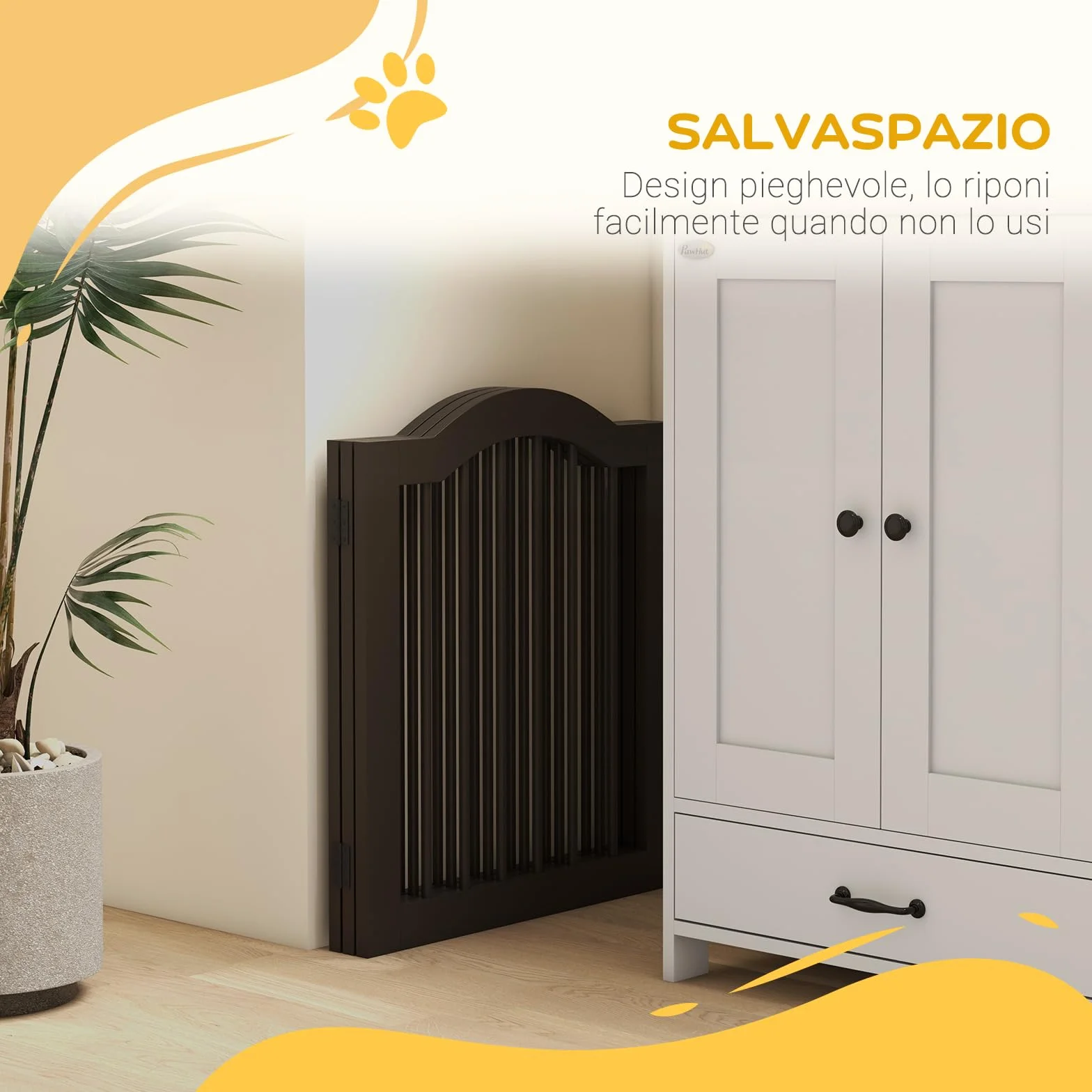 PawHut Cancellino per Cani Pieghevole a 3 Sezioni in Legno, Barriera per Cani, 154.5x29.5x61cm, Caffè