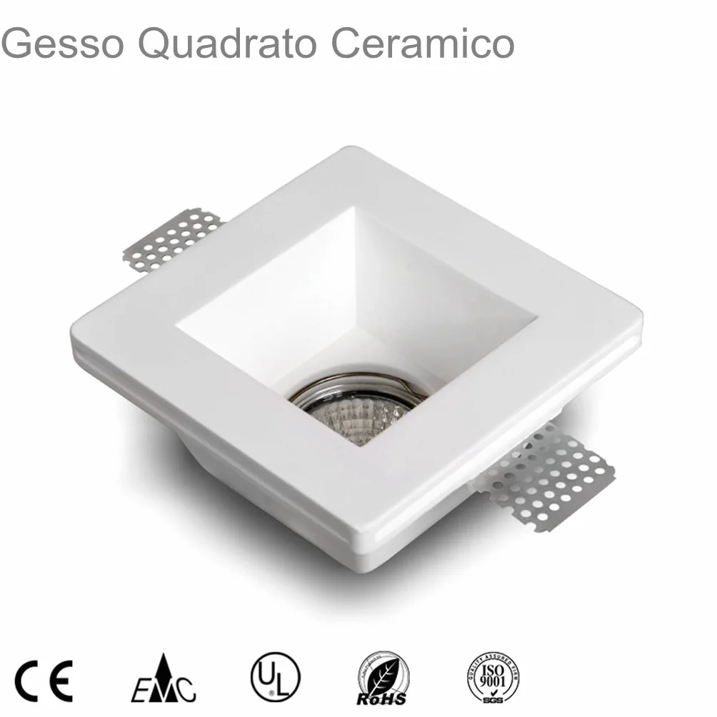 Eurekaled 10pz - Portafaretto Quadrato in Gesso CERAMICO da Incasso per GU10 e MR16 in cartongesso, Bianco