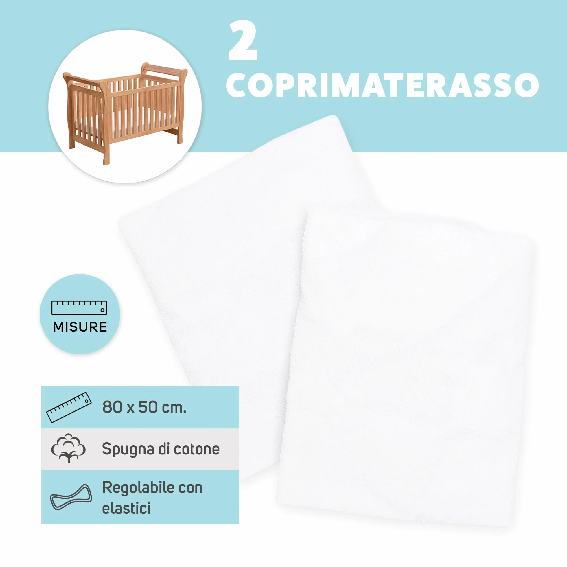 Coprimaterasso Regolabile Impermeabile 50x80 cm Bianco, 2 Pezzi