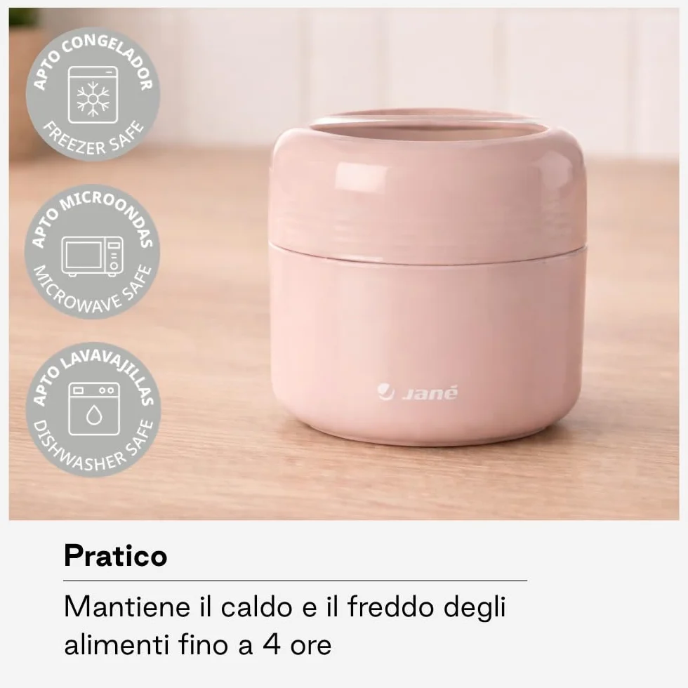 Jané Termos Bambini 550 ml Mantiene Caldo Freddo 4h Microonde Congelatore Senza BPA Rosa