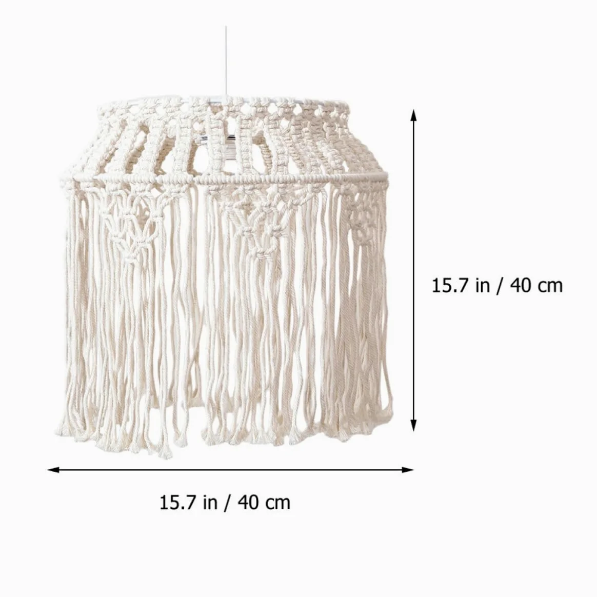 Paralume Lampada Sospensione in Corda di Cotone Beige, Design Macramè Intrecciato Elegante e Facile da Rimuovere, per Decorazioni Boho Chic in Casa