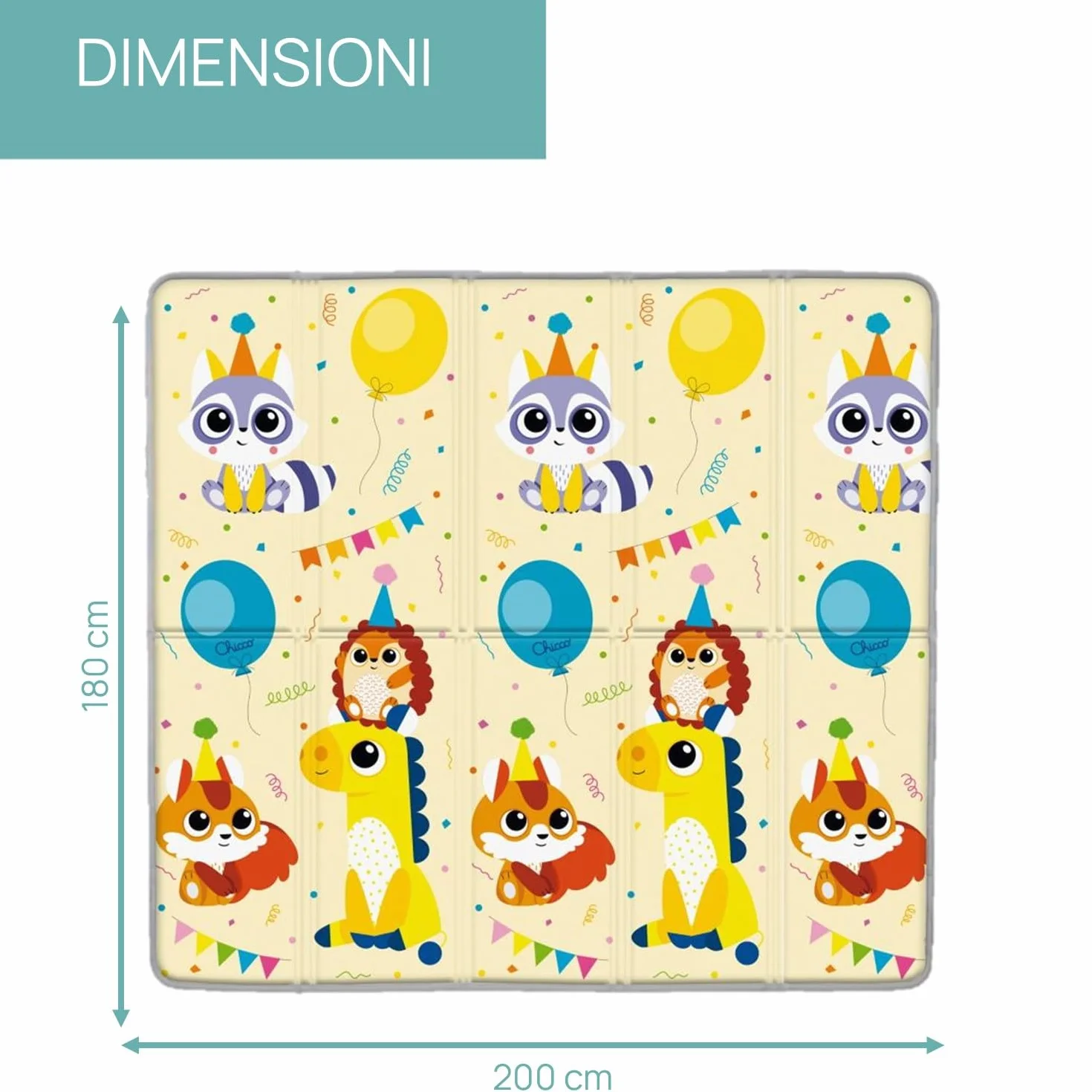 Chicco Tappeto Gioco 2in1 200x180 cm Extra Spessore 1.3 cm Double Face Animali Paesaggio Neonato 0M+